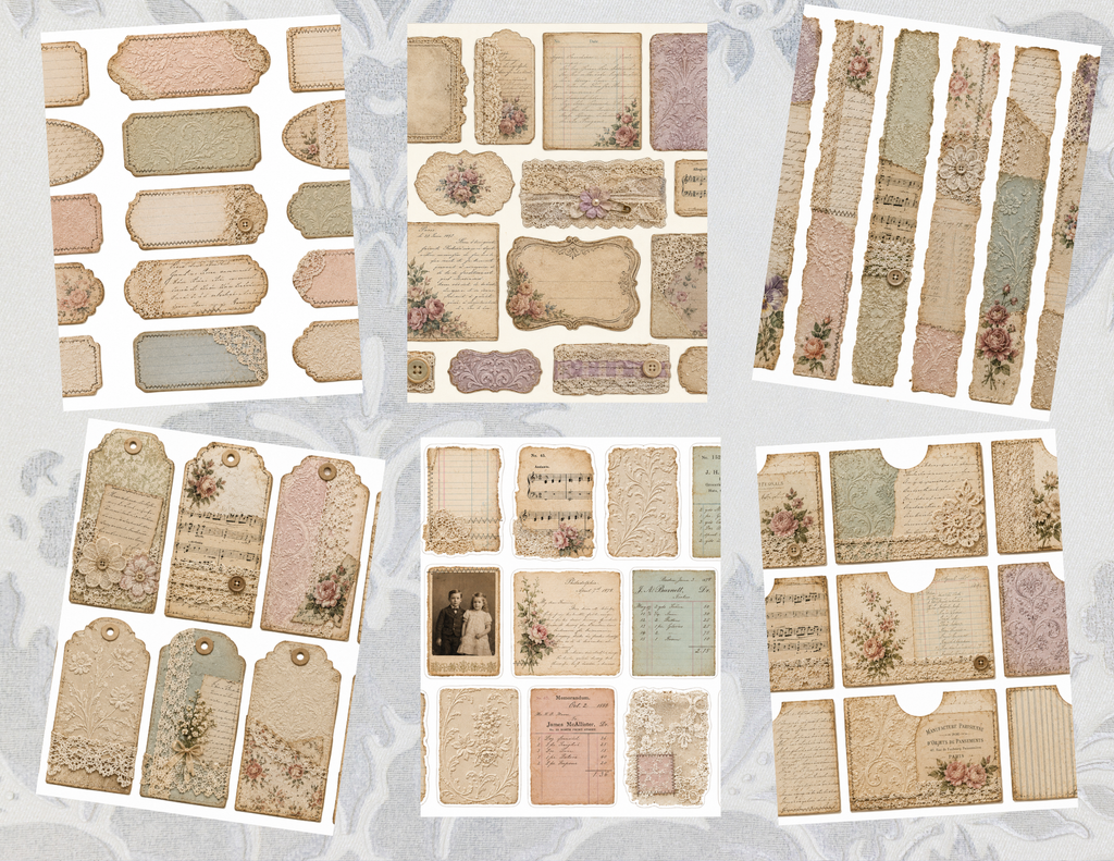 New! Victorian Collage & Embossed Wallpaper Digital Journal Kit ~ 22 pages by Melina