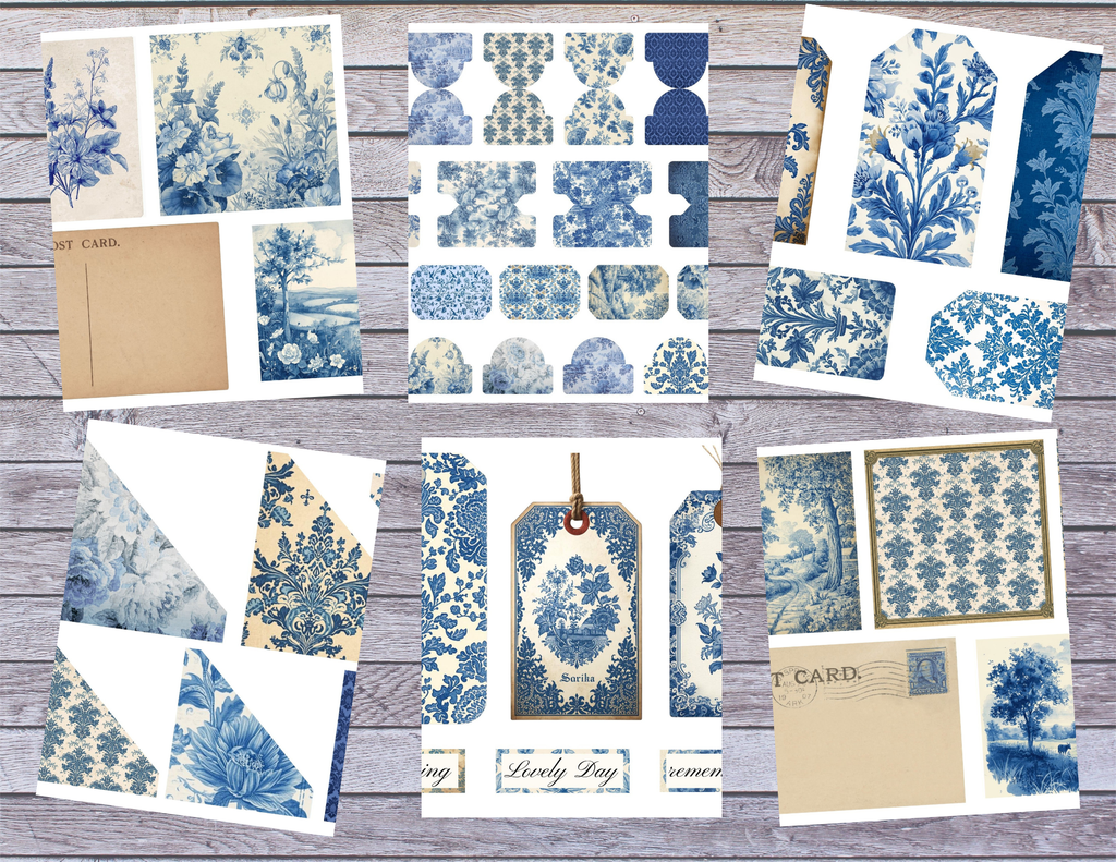 Toile and Tapestry – Vintage Blue Toile & Tapestry Digital Papers