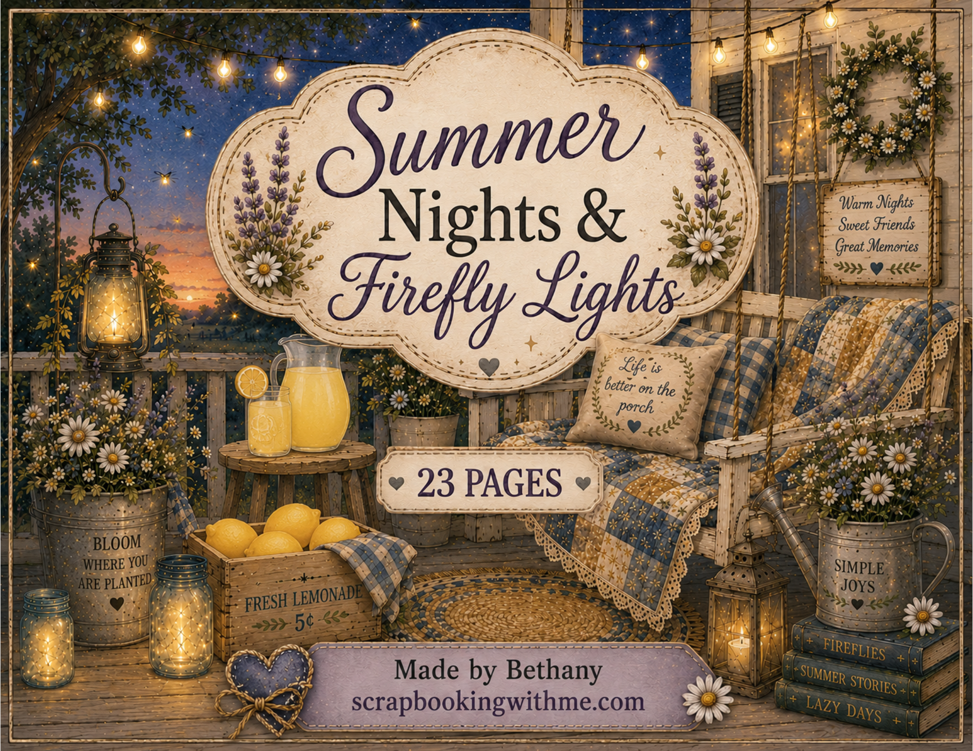 PRINT & SHIP New! Summer Nights & Firefly Lights Journal Kit ~ 23 pages by Bethany