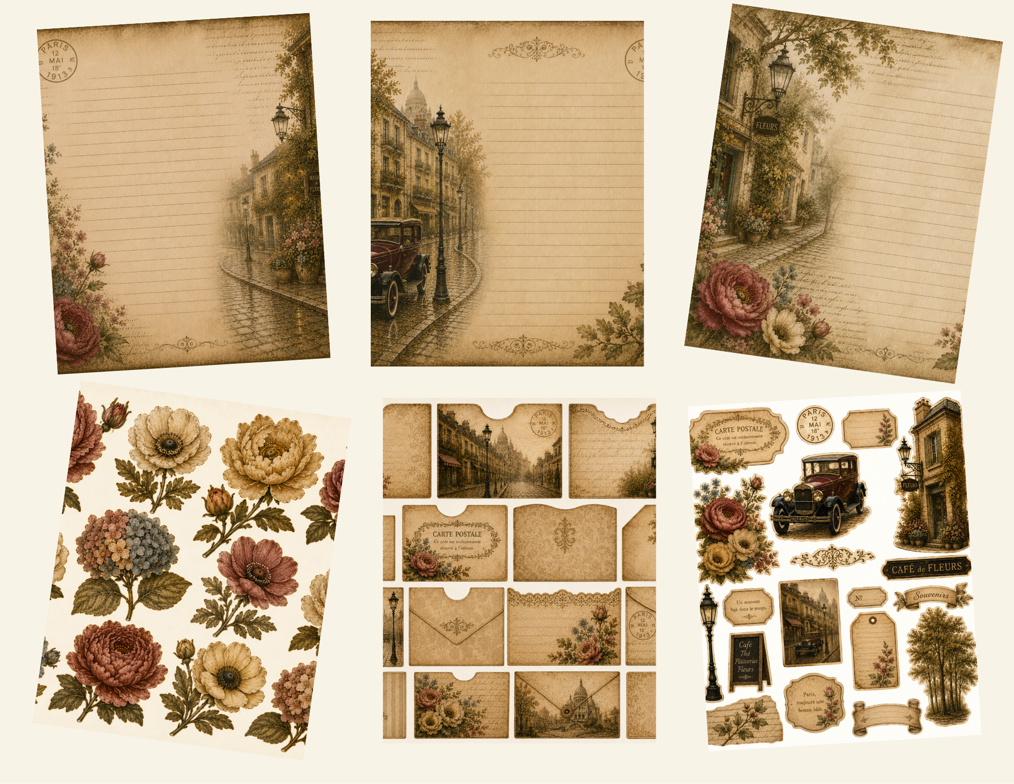 PRINT & SHIP New! Petals on Cobblestone Romantic Journal Kit ~ 22 pages by E