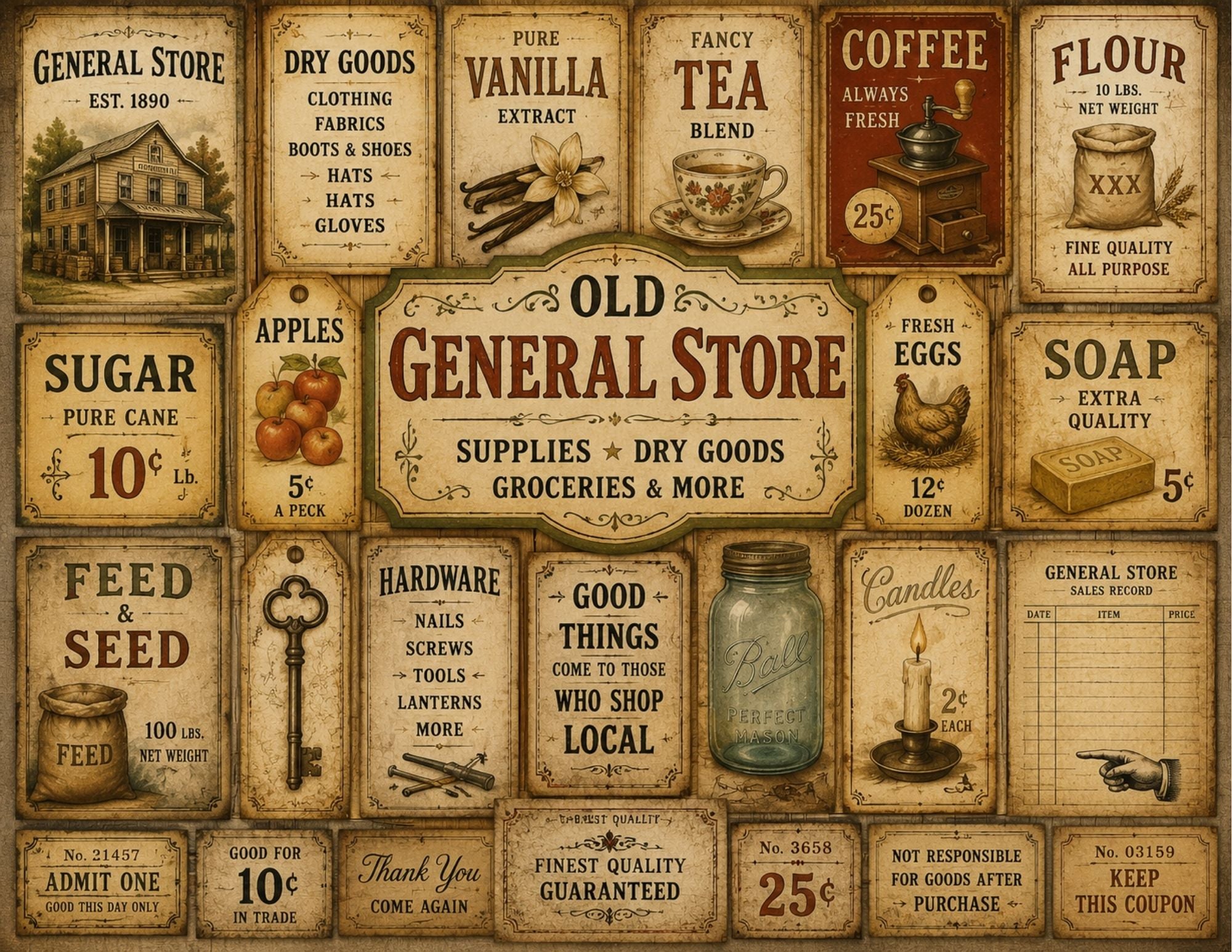 New! Old General Store Junk Journal Kit Printable by E 24 pages