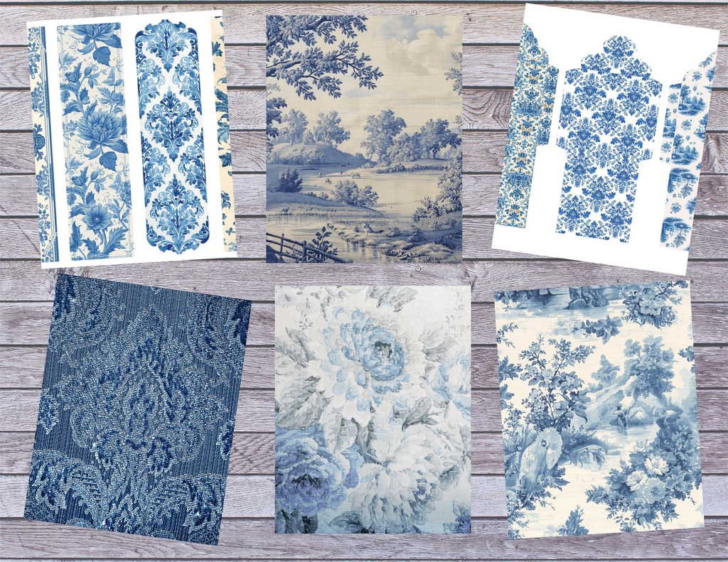 Toile and Tapestry – Vintage Blue Toile & Tapestry Digital Papers