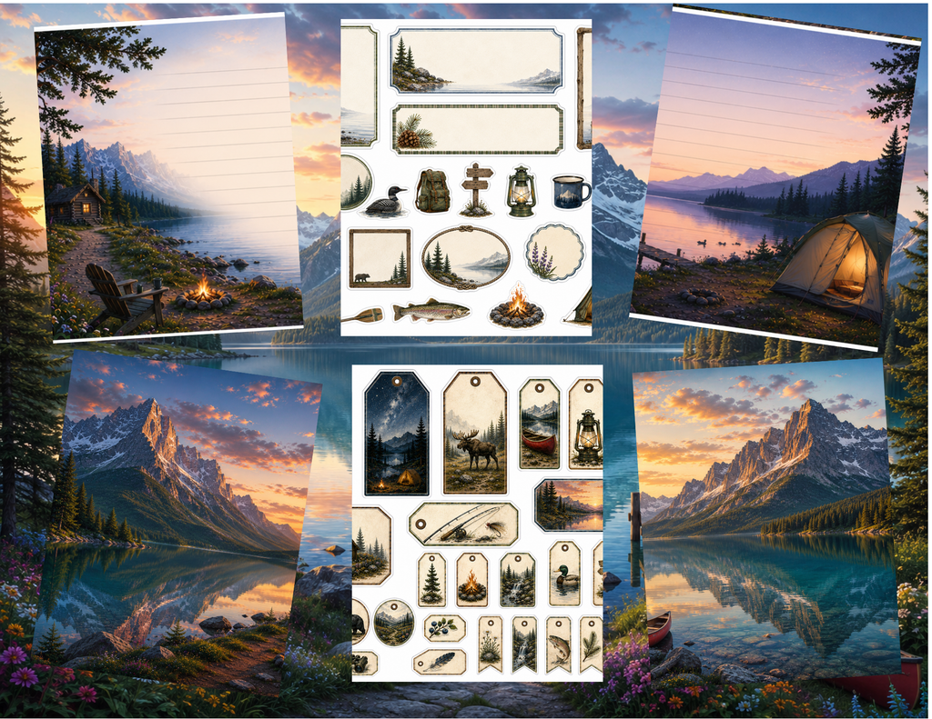 New! Pines, Peaks, & Peaceful Waters Mountain Lake Digital Journal Kit ~ 22 pages by Bethany