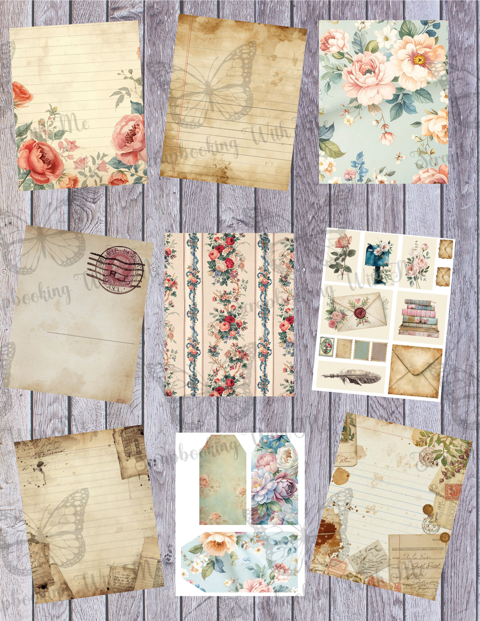 Ledger & Vintage Wallpaper – Tall Junk Journal Digital Kit (23 Pages)