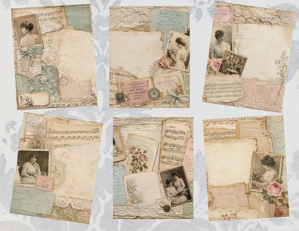 New! Victorian Collage & Embossed Wallpaper Digital Journal Kit ~ 22 pages by Melina