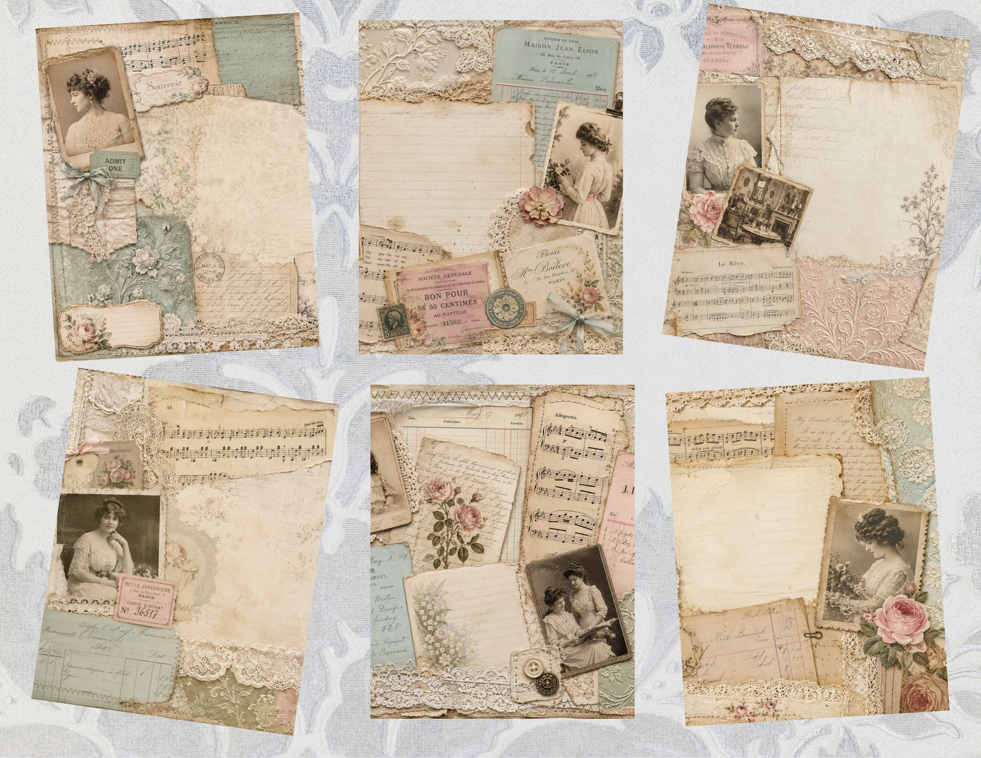 New! Victorian Collage & Embossed Wallpaper Digital Journal Kit ~ 22 pages by Melina