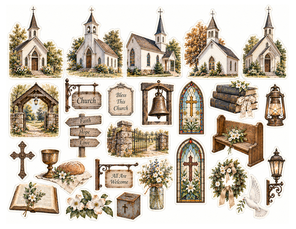 Print and Ship - The Old Church House by M | Vintage Church Journal Kit | 46 Printed Pages