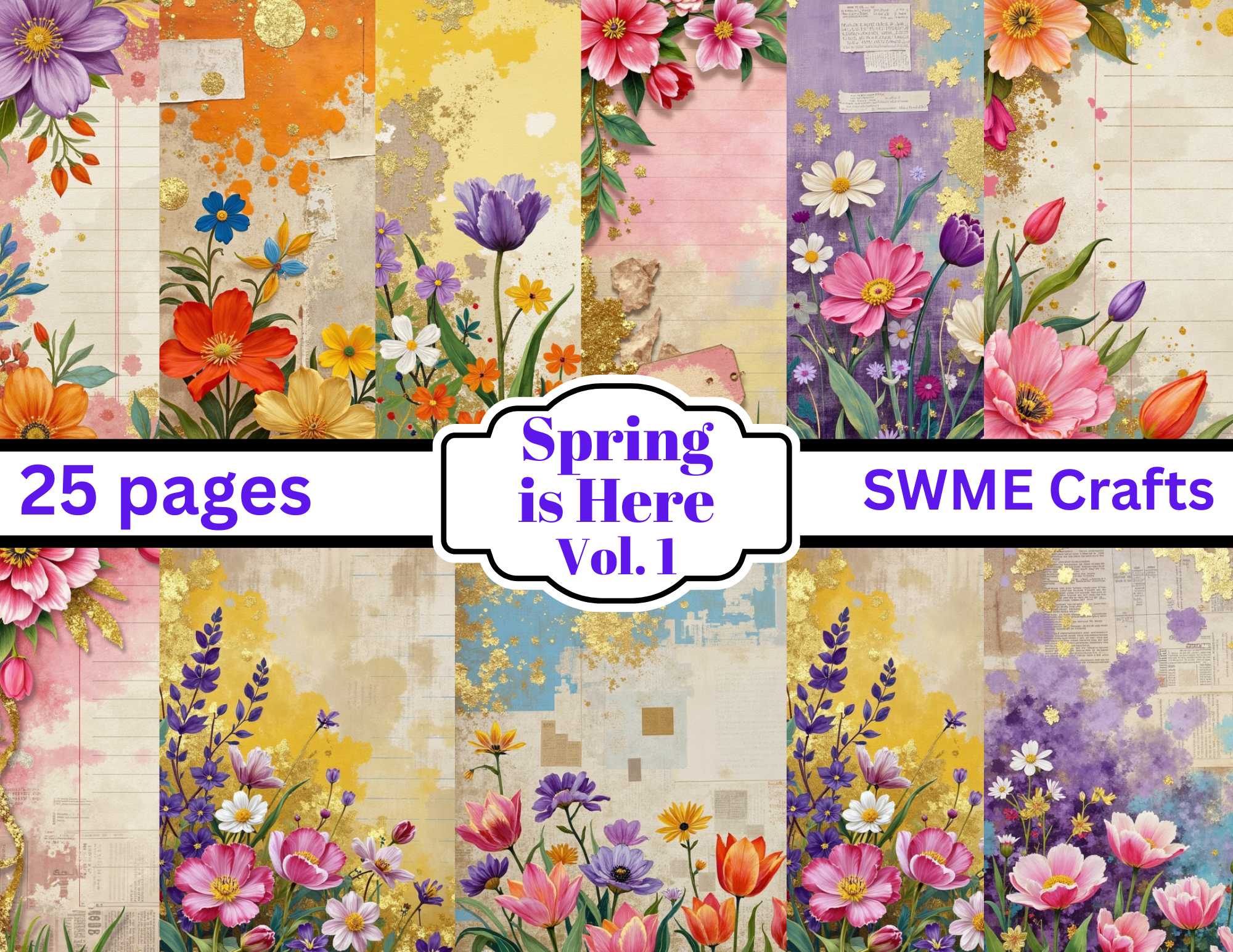 Spring Is Here – Vol. 1 | Spring Floral Junk Journal Kit (25 Pages)