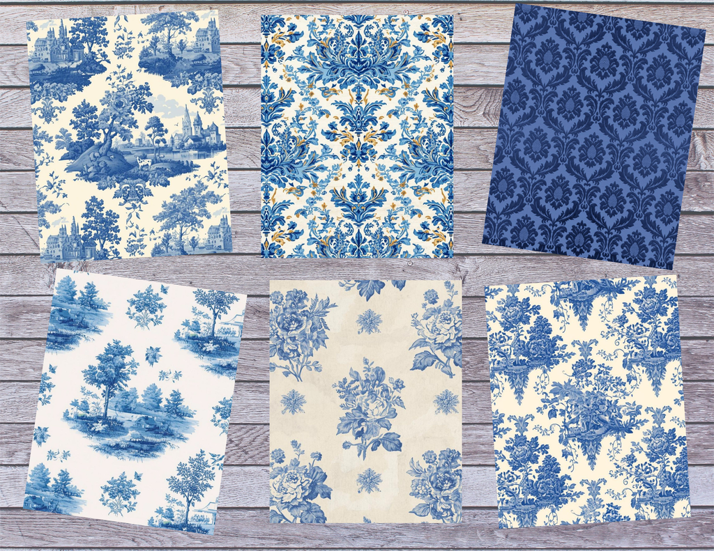 Toile and Tapestry – Vintage Blue Toile & Tapestry Digital Papers