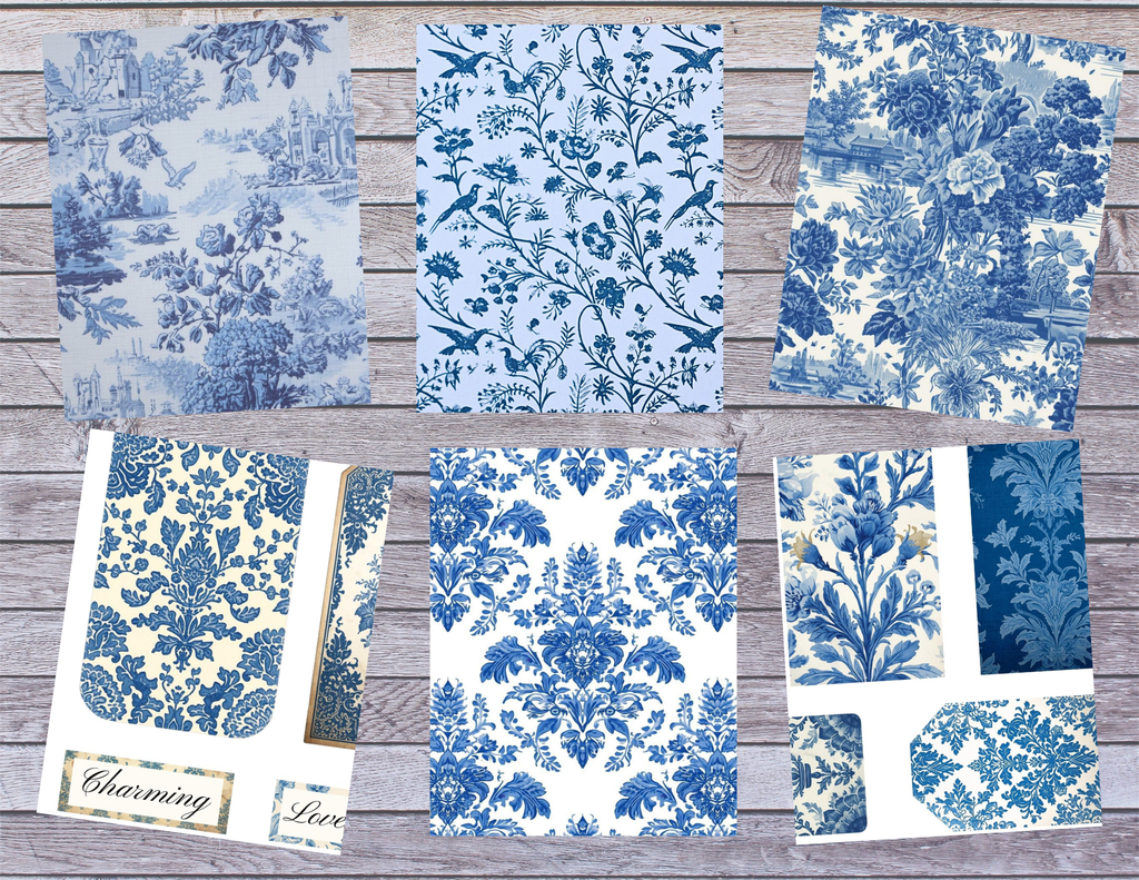 Toile and Tapestry – Vintage Blue Toile & Tapestry Digital Papers