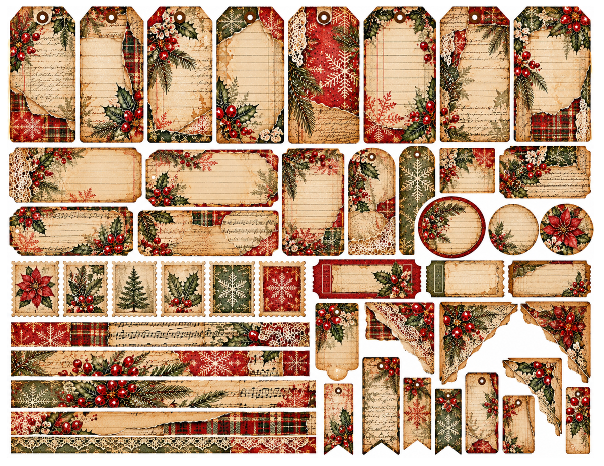 New! Textured Christmas – 27 Page Vintage Christmas Junk Journal Digital Collection by Elisha