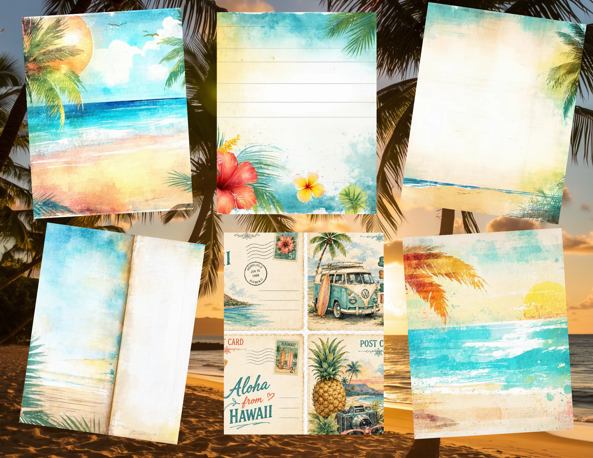 New! Watercolor Hawaii Digital Journal Kit ~ 25 pages by Melina