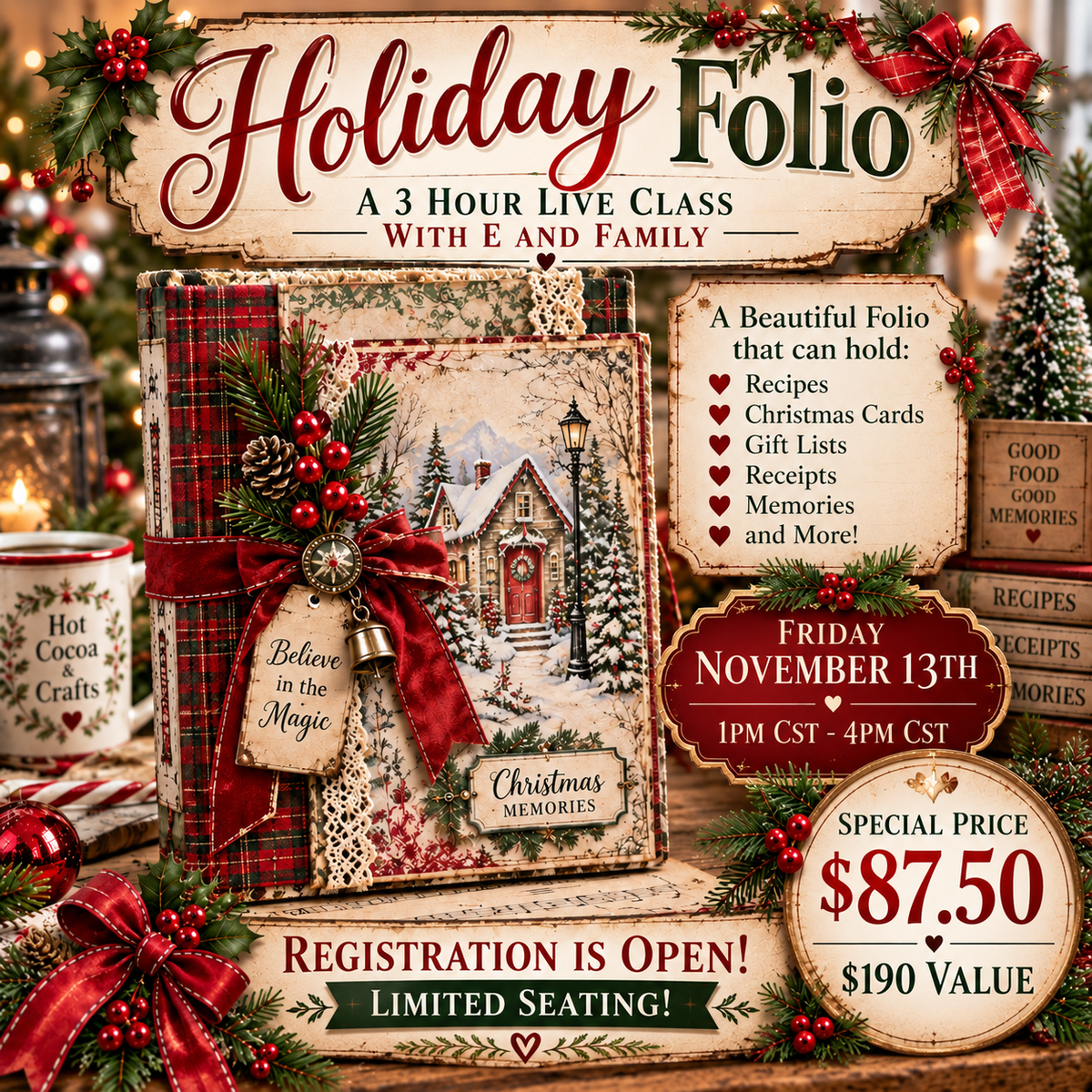 NEW! 🎄 CHRISTMAS FOLIO LIVE CLASS WITH E & FAMILY! 🎄 Space is limited!