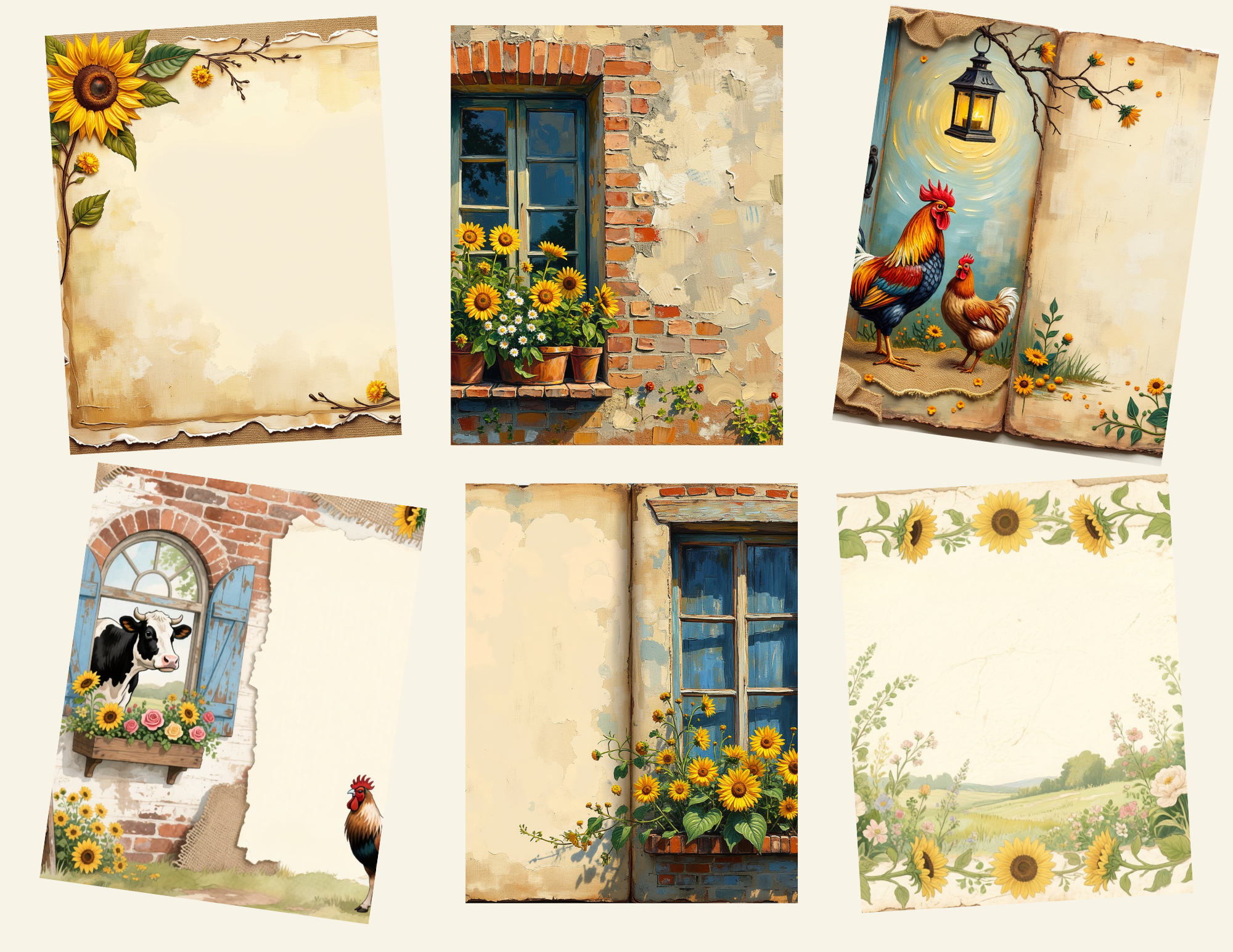 PRINT & SHIP New! Farmhouse Memories – Vintage Farmhouse & Sunflower Journal Collection ~ 26 pages by E