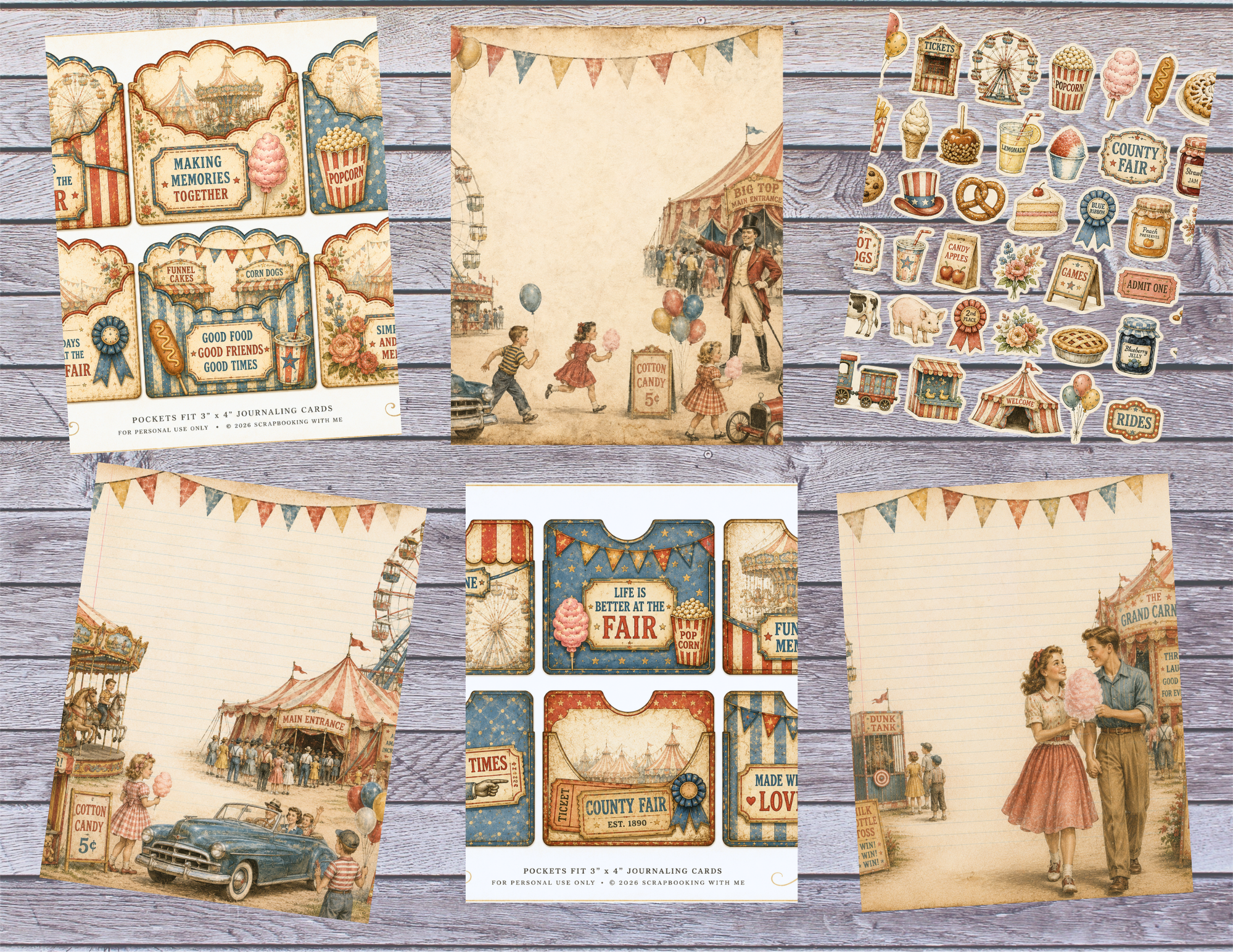 New! Step Right Up! Vintage Carnival Digital Journal Kit ~ 25 pages by Melina