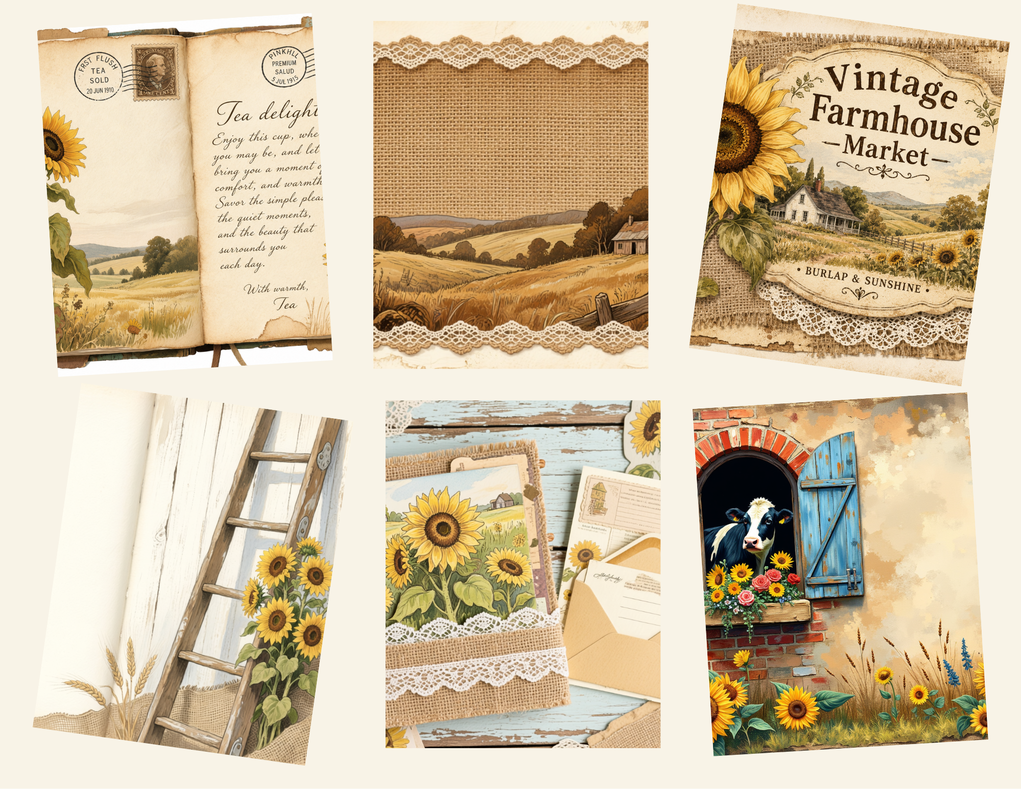 PRINT & SHIP New! Farmhouse Memories – Vintage Farmhouse & Sunflower Journal Collection ~ 26 pages by E