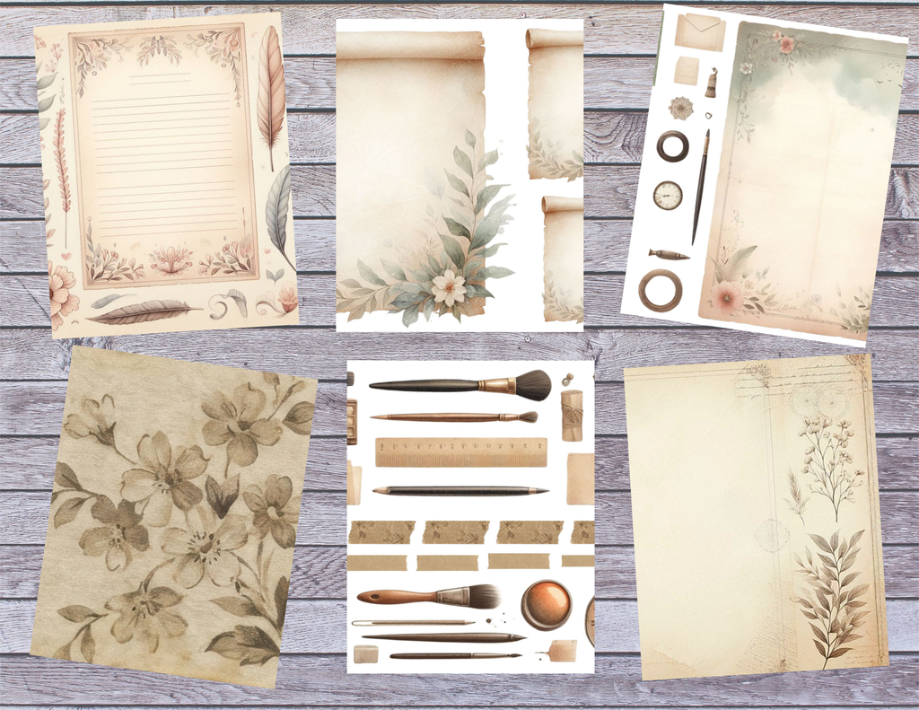 Vintage Documents Journal Kit and Fussy Cuts Kit 27 pages – by Melina