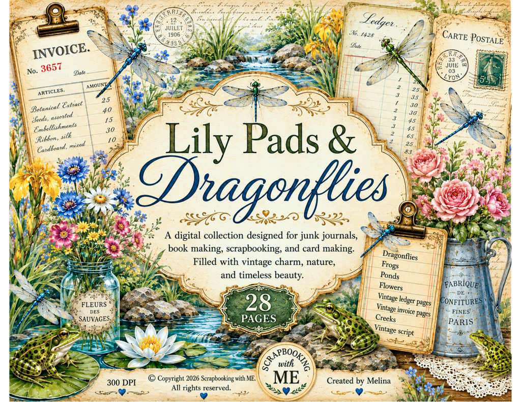 PRINT & SHIP New! Lily Pads & Dragonflies Journal Kit ~ 28 pages by Melina