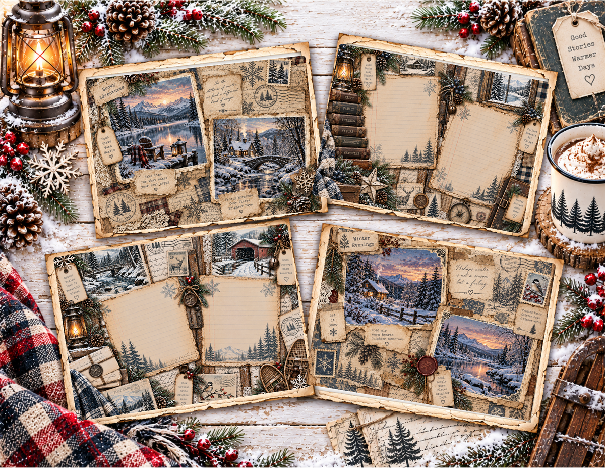 New Cozy Winter Tales – 20 pages by Elisha Vintage Winter Junk Journal Digital Collection