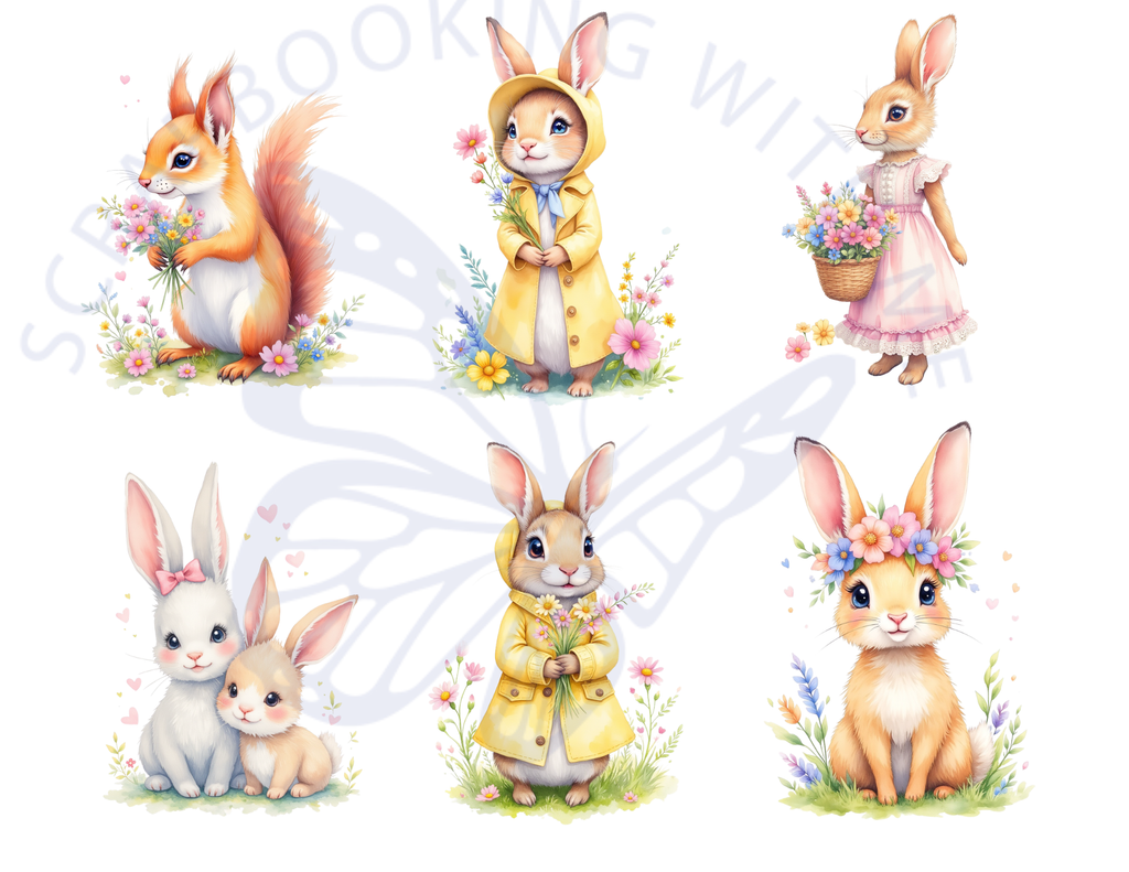 PRINT AND SHIP Little Critters Spring Clipart, Cute Animal Fussy Cut, Ephemera by E