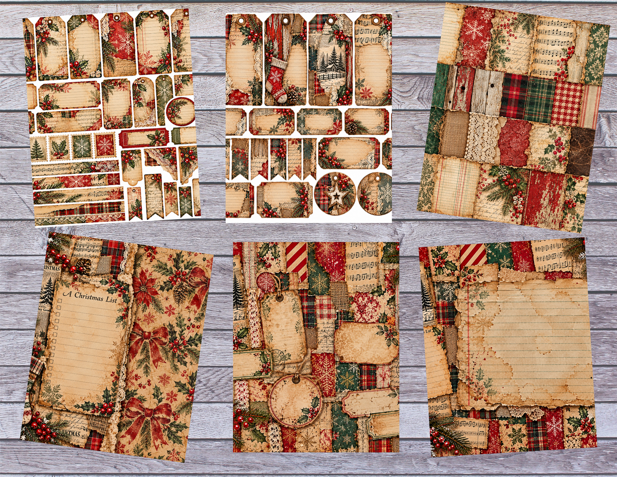 New! Textured Christmas – 27 Page Vintage Christmas Junk Journal Digital Collection by Elisha