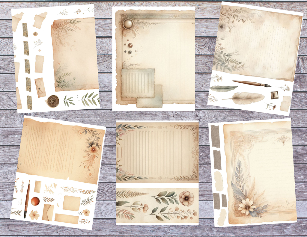 Vintage Documents Journal Kit and Fussy Cuts Kit 27 pages – by Melina