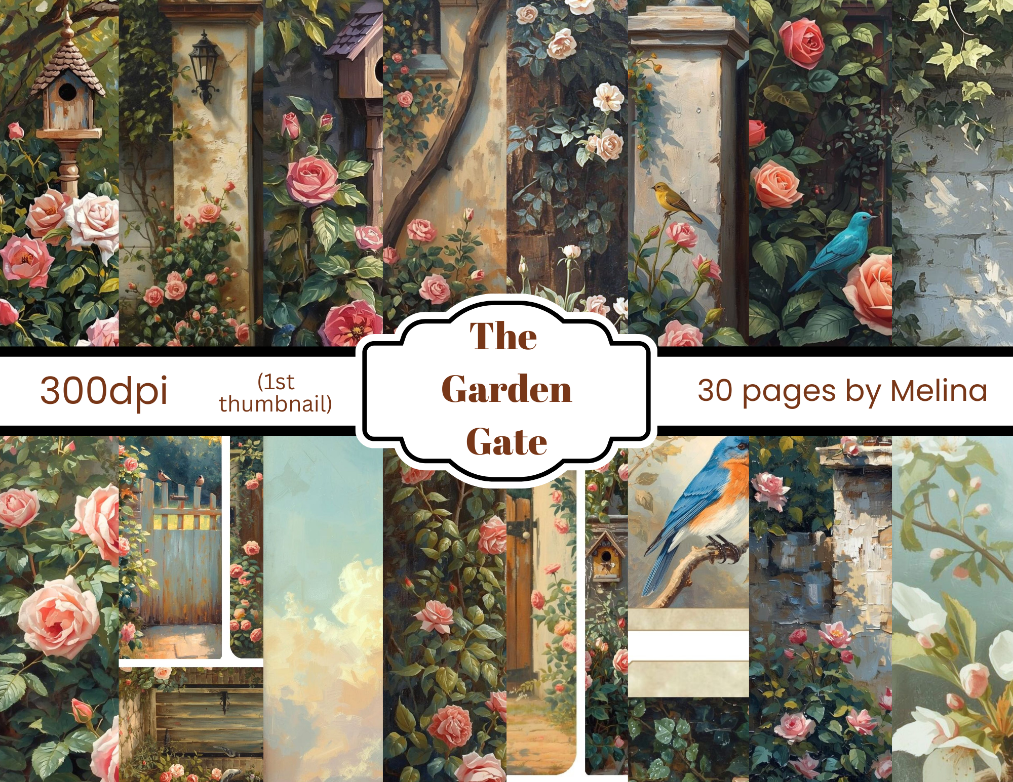 The Garden Gate – Vintage Garden Digital Junk Journal 30 pages by M