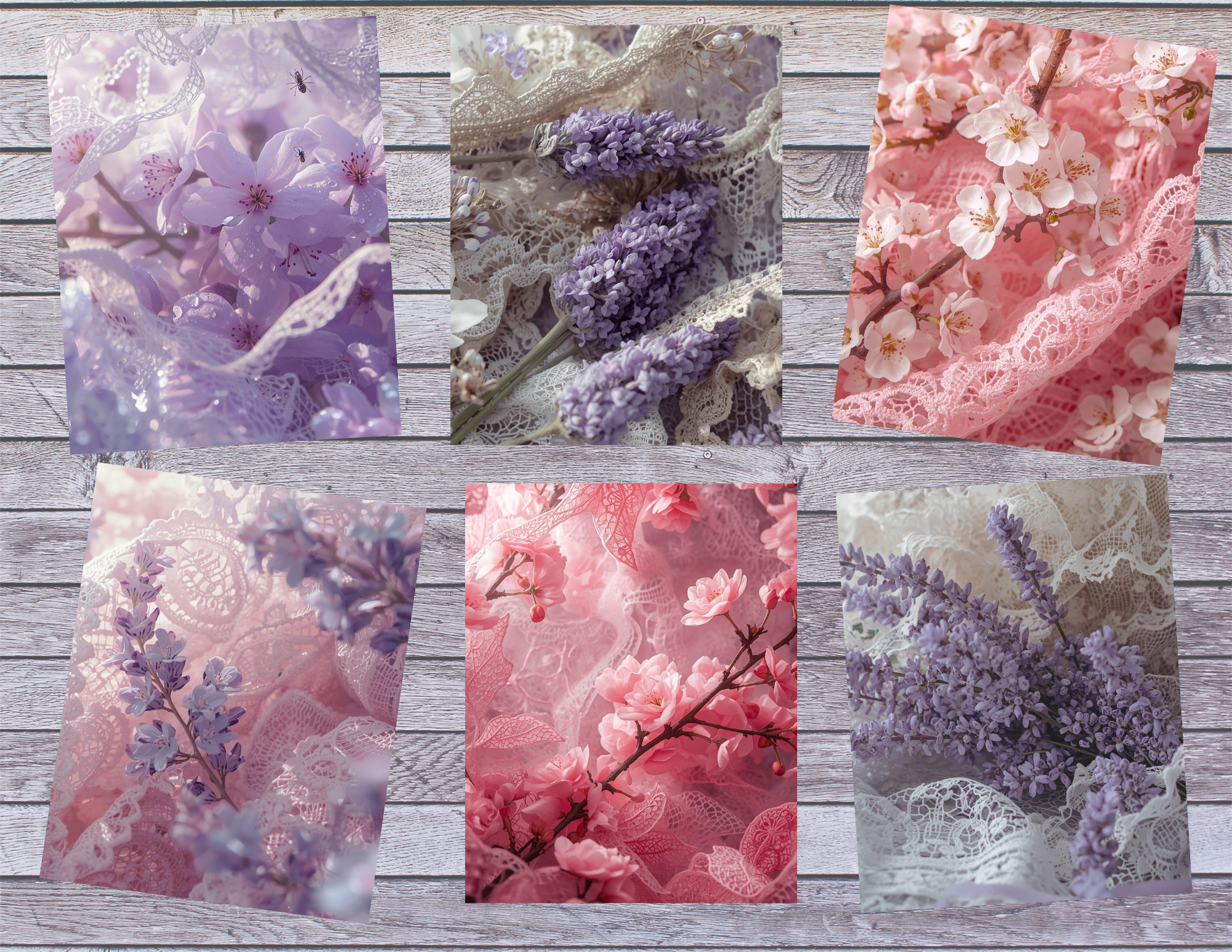 Print and Ship Cherry Blossoms & Lavender Paper Collection | 28 Pages | Vintage Floral Junk Journal Kit