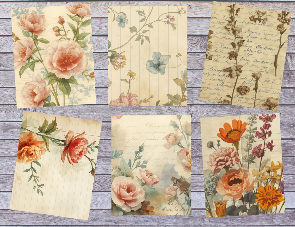 Pressed Flowers and Tea Stains – Vintage Floral Junk Journal Digital Kit