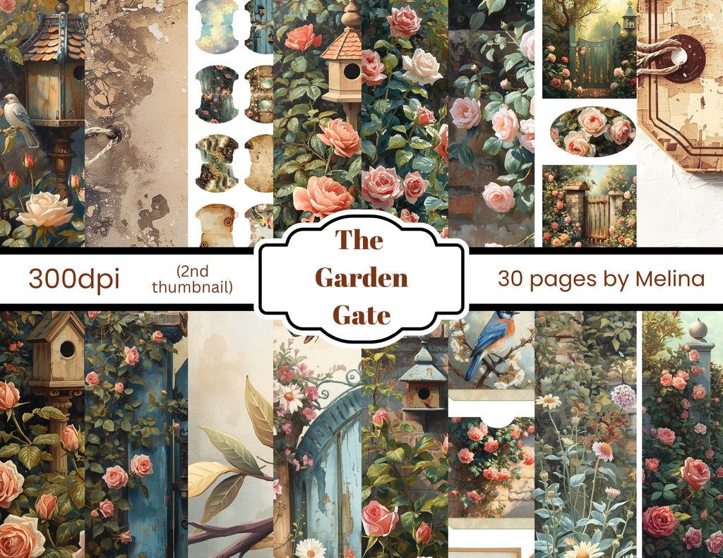 The Garden Gate – Vintage Garden Digital Junk Journal 30 pages by M