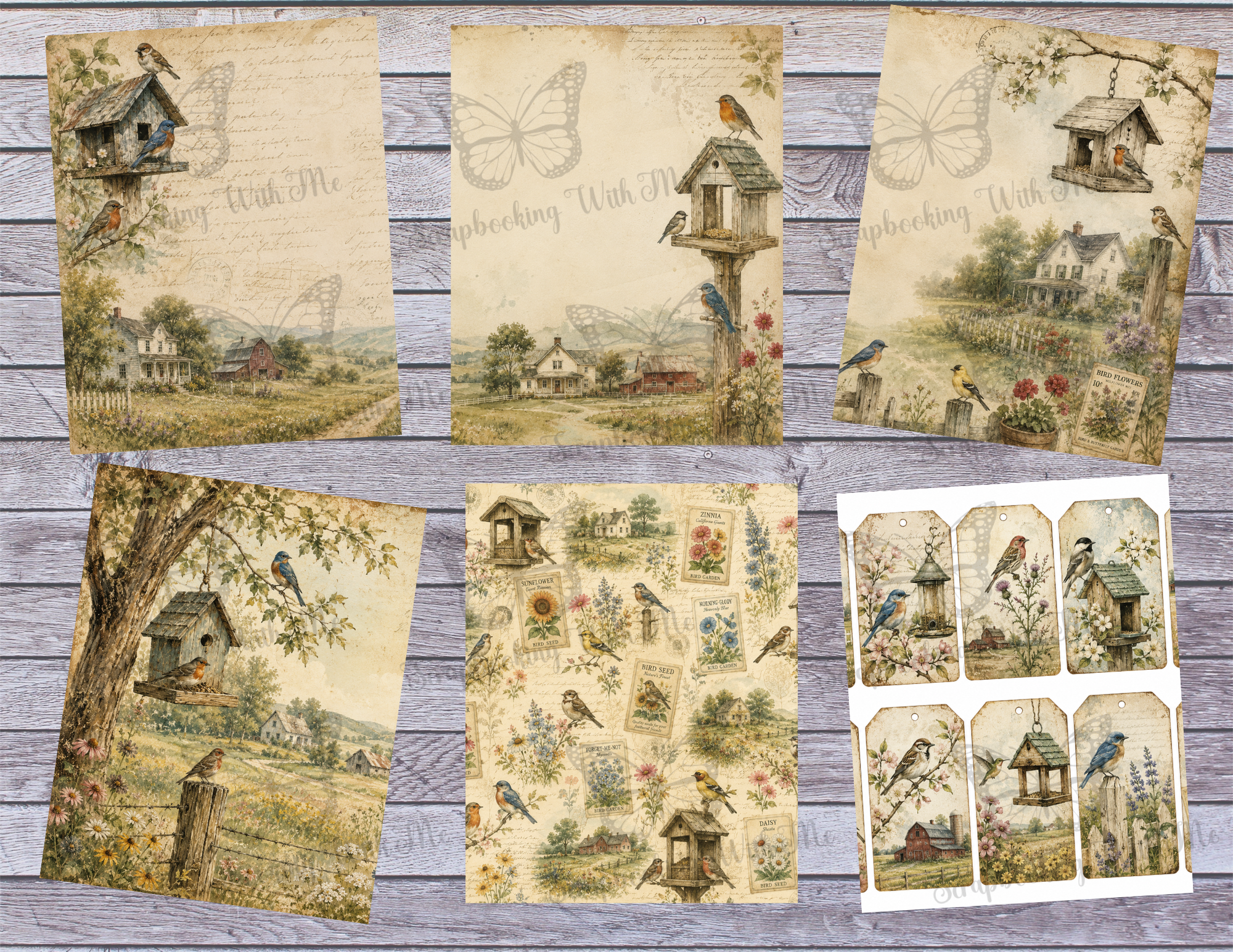 PRINT & SHIP New! Country Birds & Botanicals Journal Kit ~ 30 pages by Melina