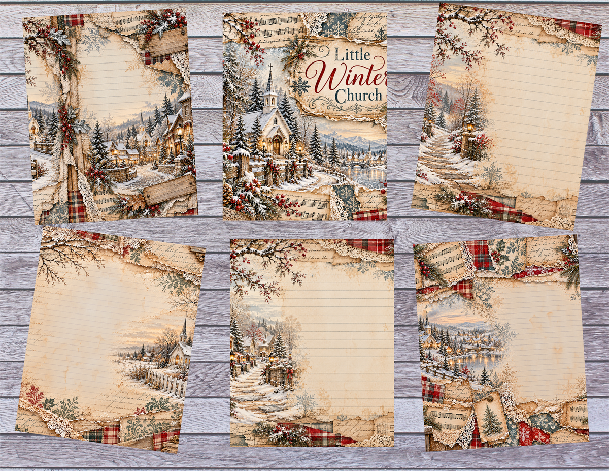 New! Little Winter Church by Elisha – 29 Page Vintage Christmas Junk Journal Kit with Ephemera