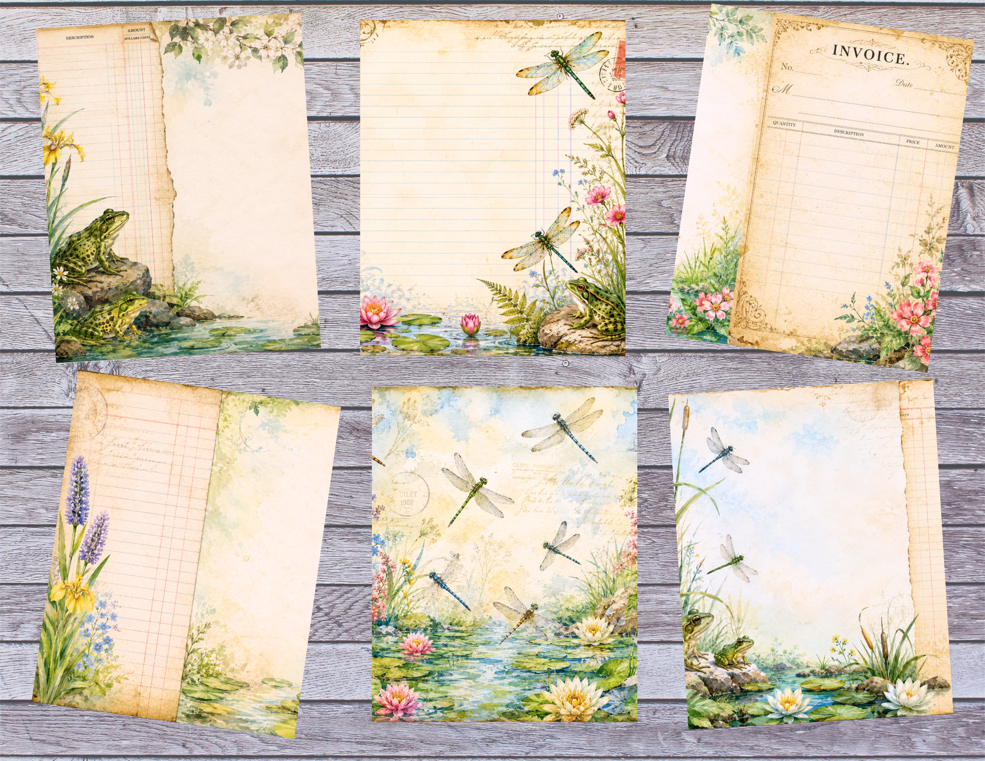 PRINT & SHIP New! Lily Pads & Dragonflies Journal Kit ~ 28 pages by Melina