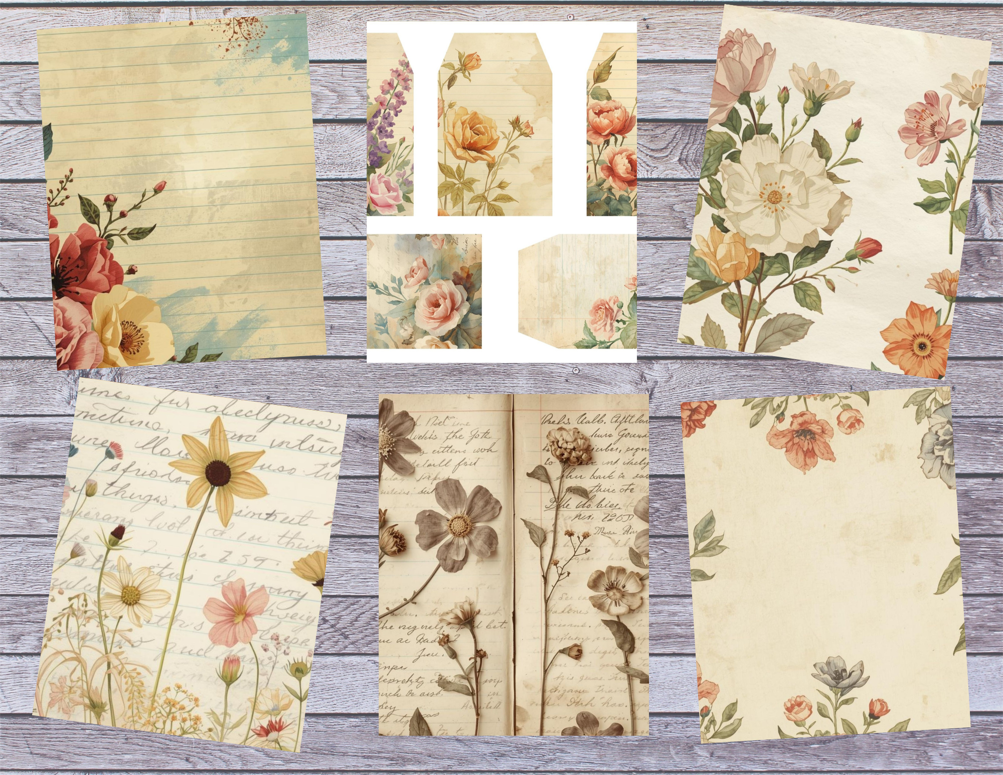 Pressed Flowers and Tea Stains – Vintage Floral Junk Journal Digital Kit