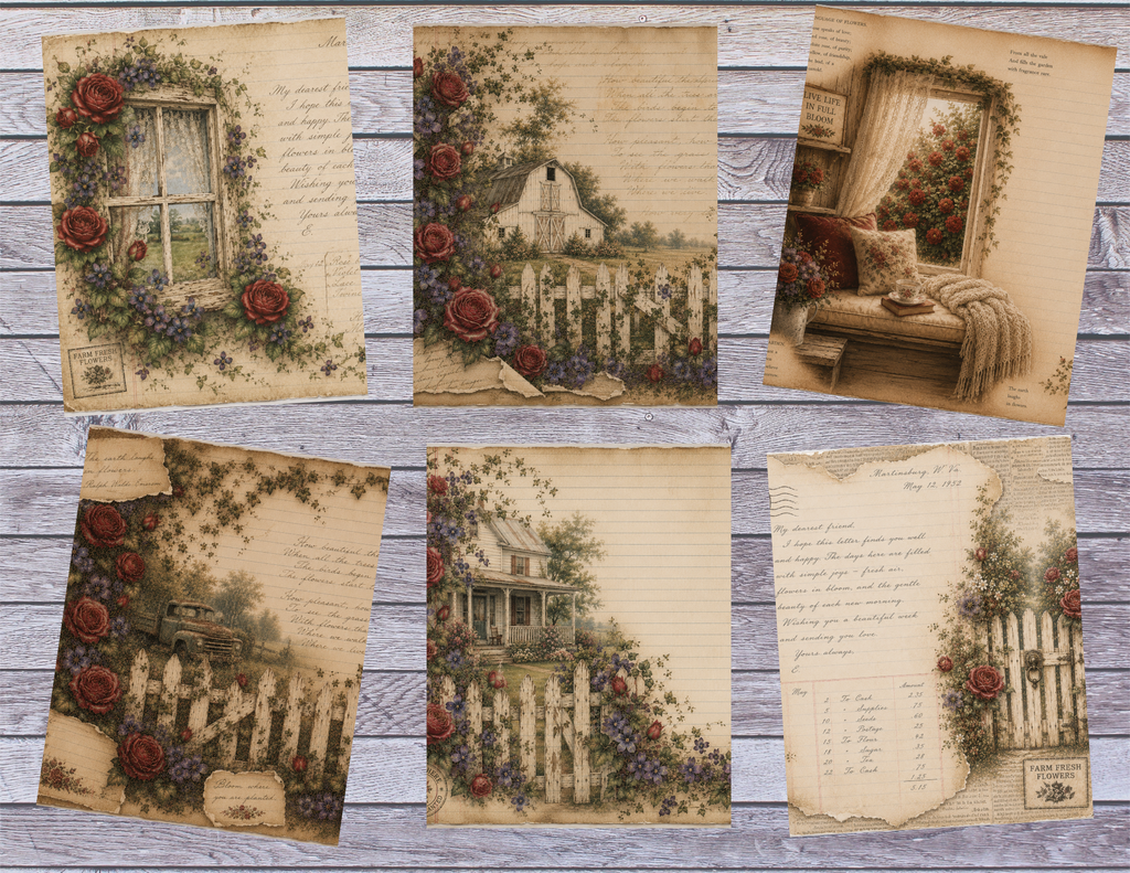 New! Letters, Lace & Garden Blooms Digital Journal kit ~ 31 pages by Elisha