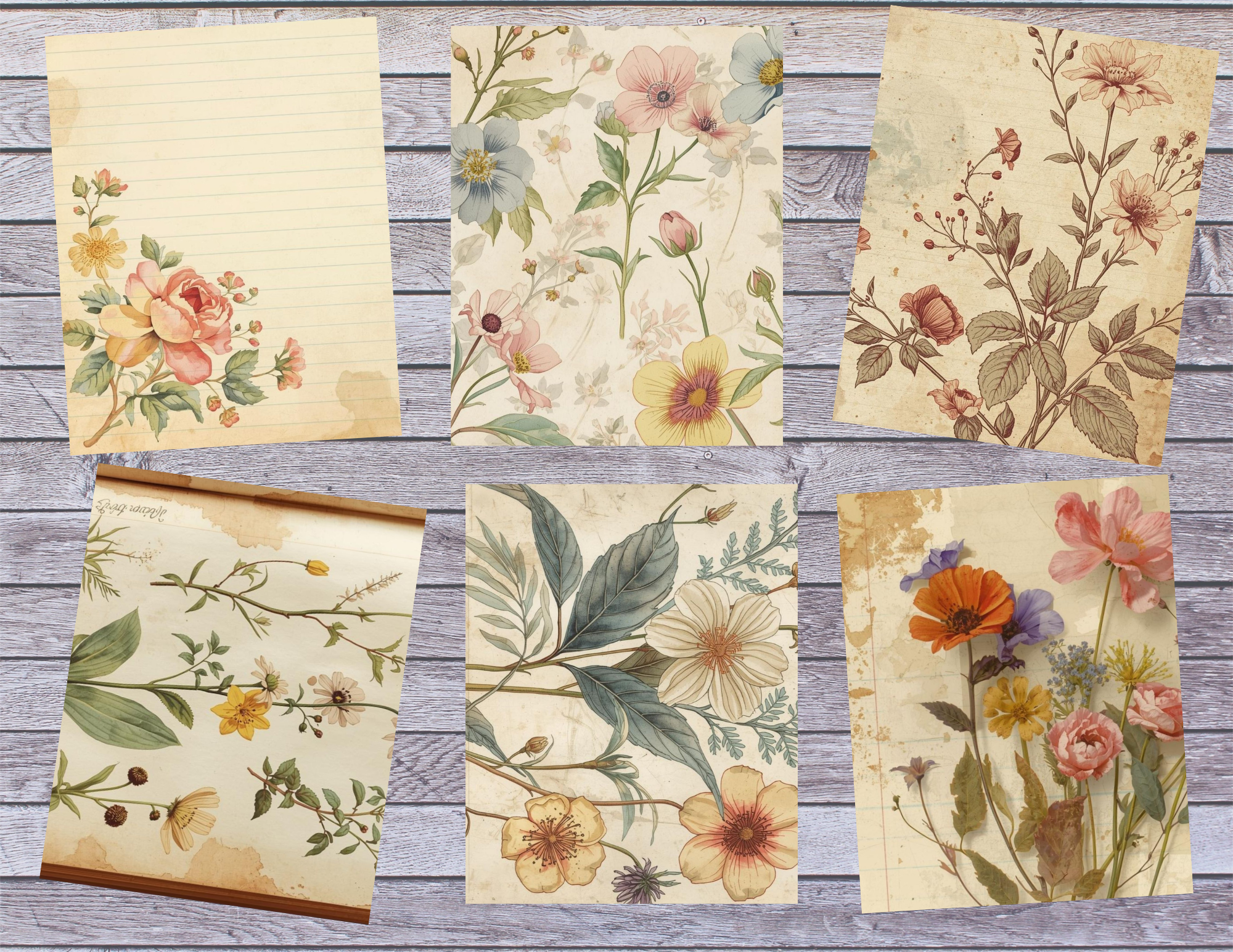 Pressed Flowers and Tea Stains – Vintage Floral Junk Journal Digital Kit