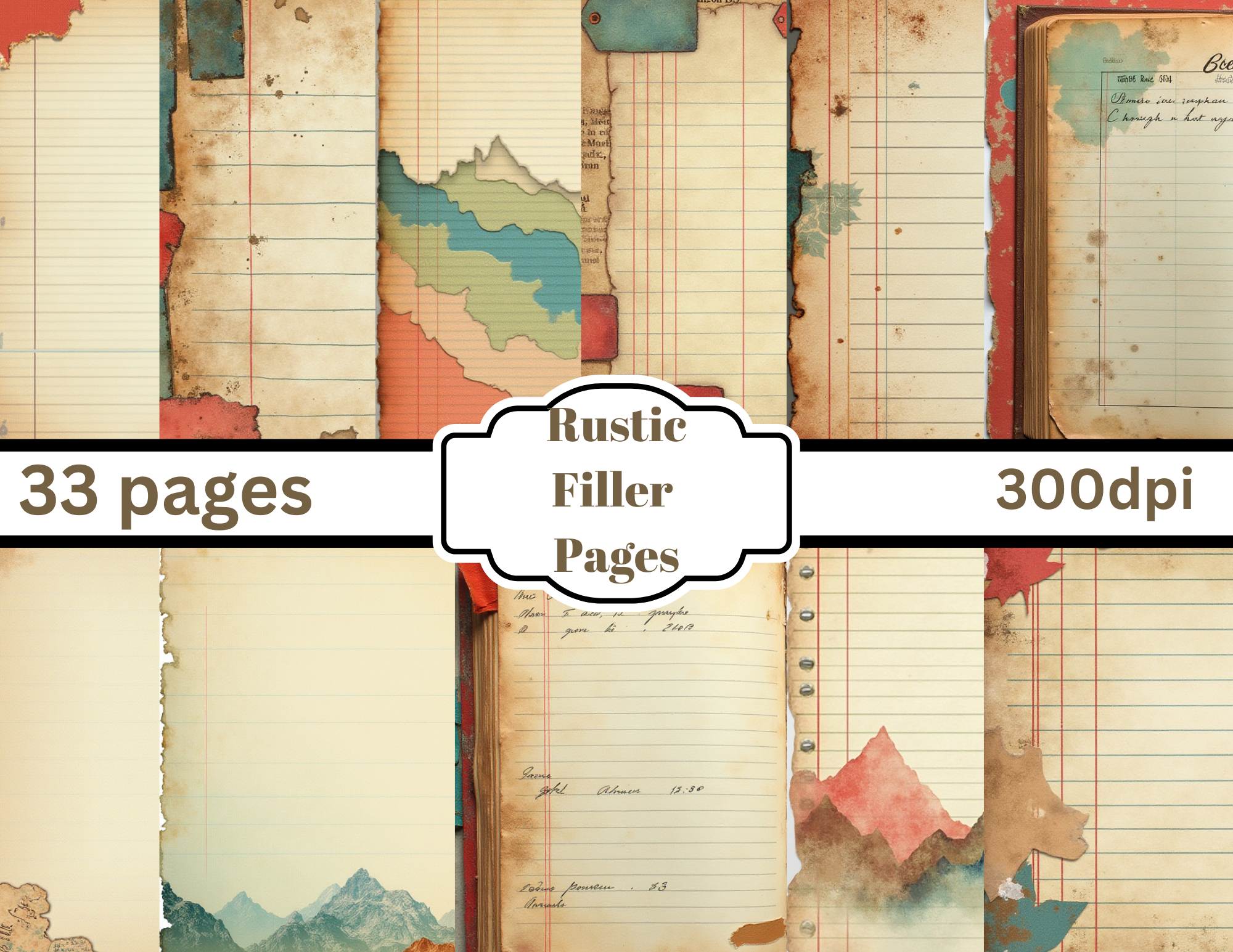 NEW! Rustic Landscape Ledger Pages – Vintage Journal Paper Pack by Elisha