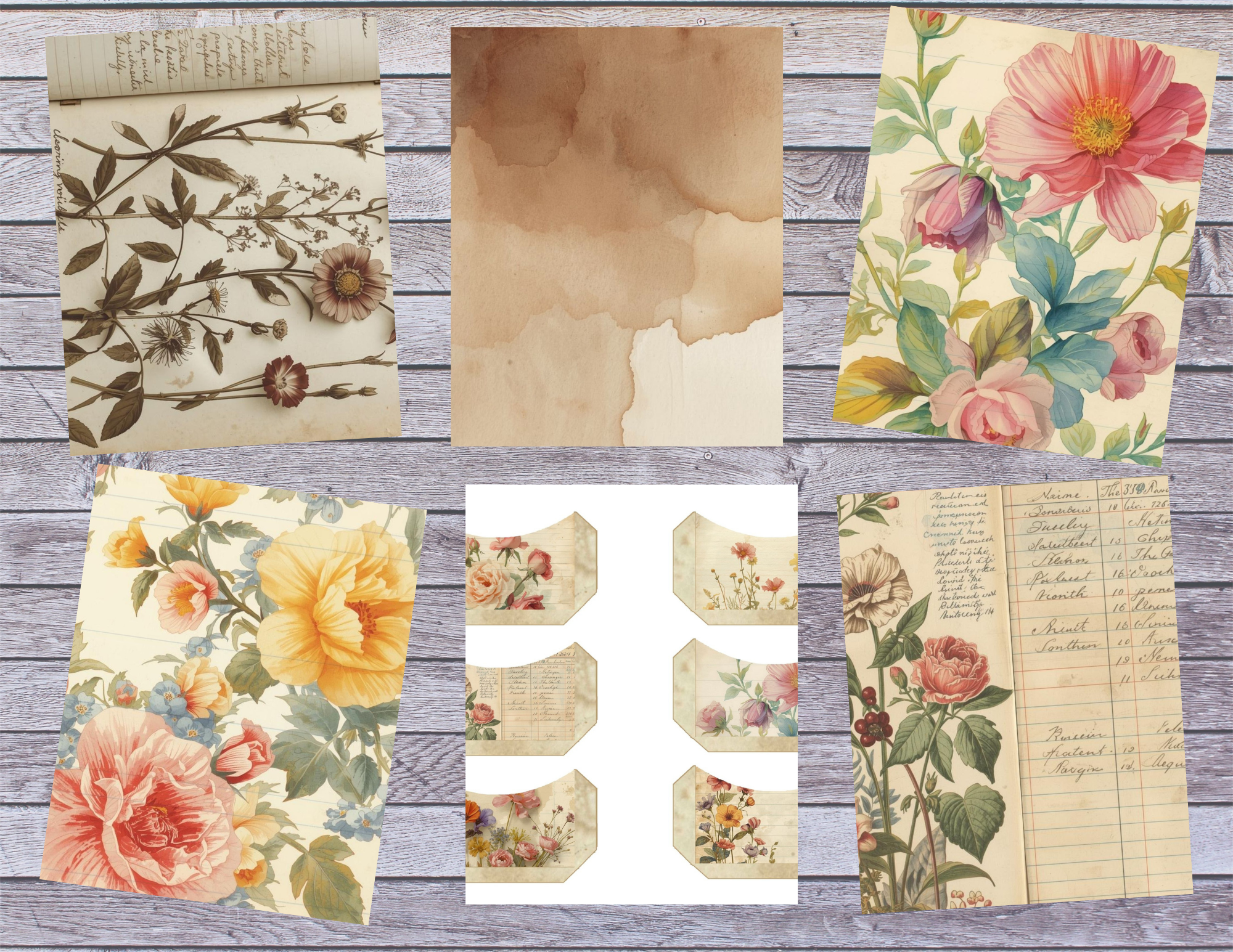 Pressed Flowers and Tea Stains – Vintage Floral Junk Journal Digital Kit