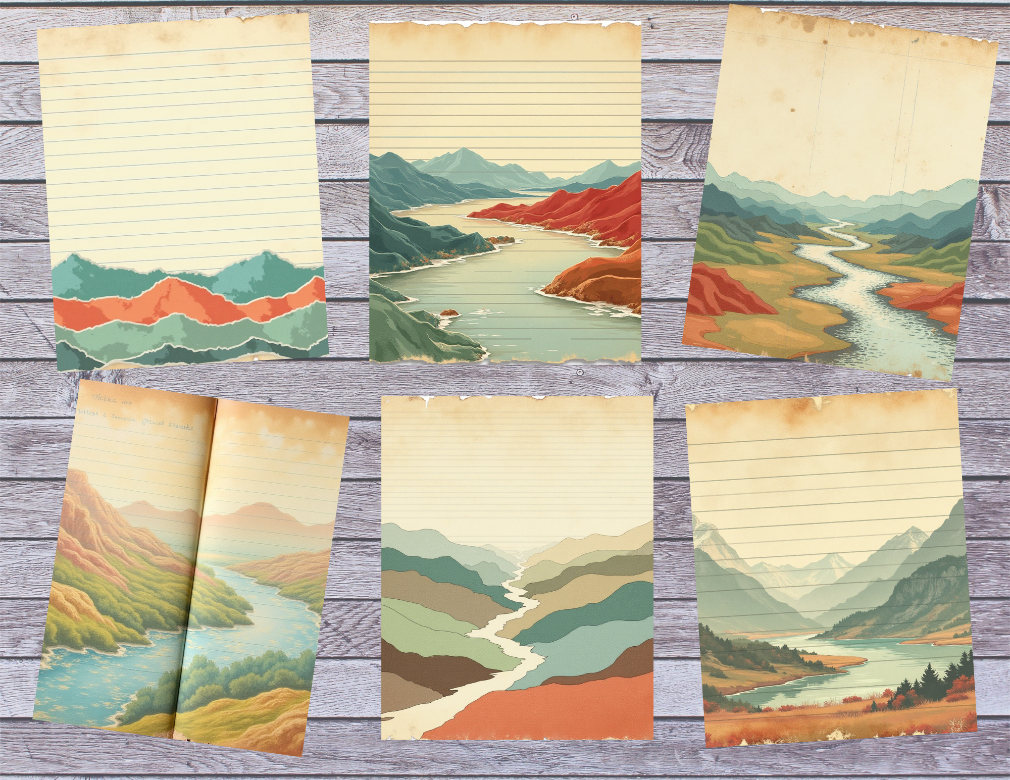 NEW! Rustic Landscape Ledger Pages – Vintage Journal Paper Pack by Elisha