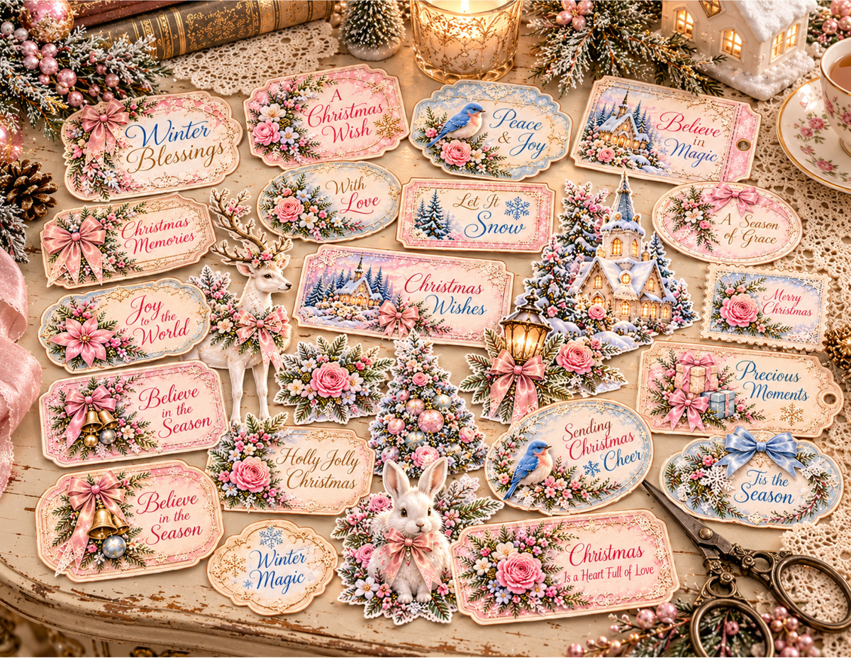 NEW! Winter Wishes by E – 29 page Vintage Christmas Digital Junk Journal & Ephemera Collection