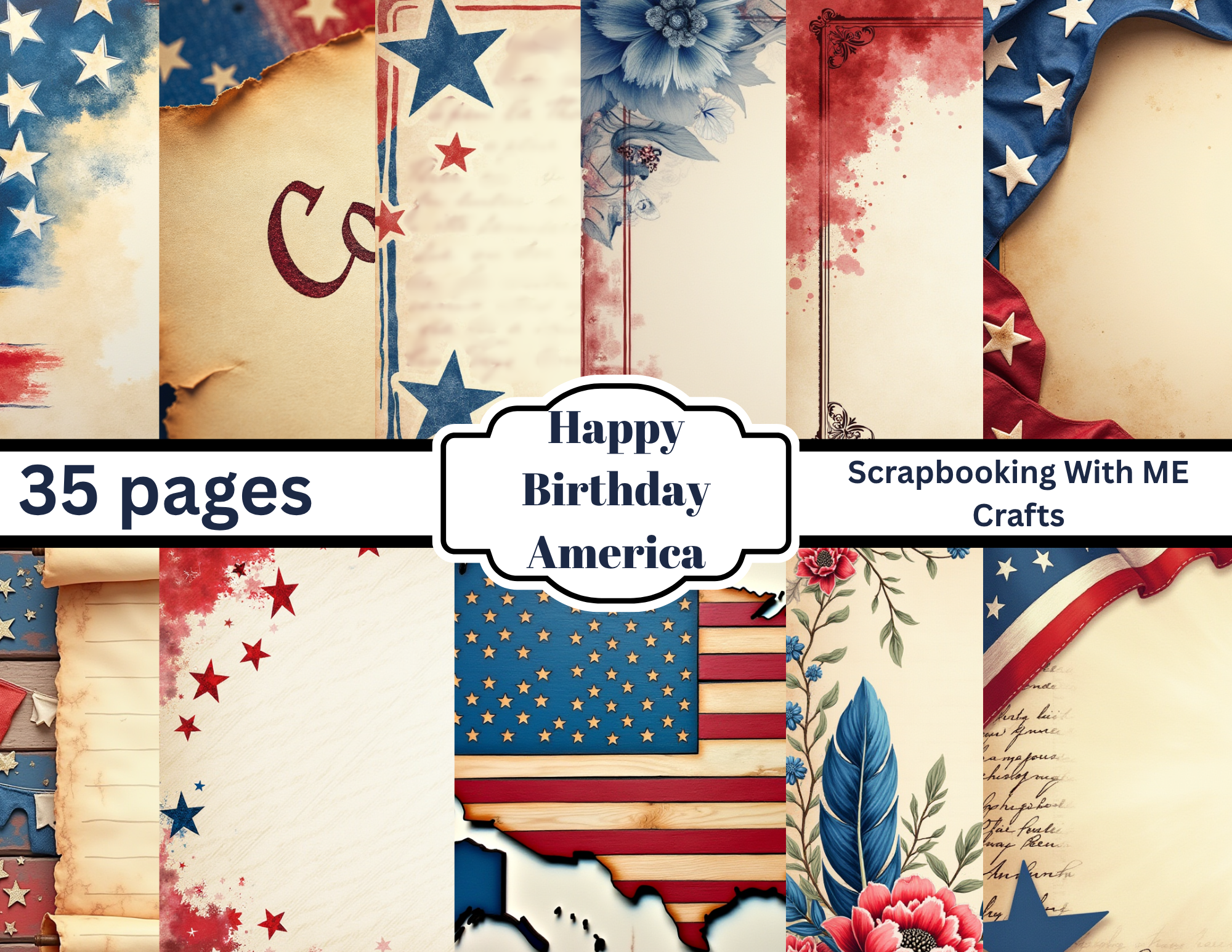 New PRINT & SHIP Happy Birthday America Patriotic Journal Pages | 35 Pages by Elisha