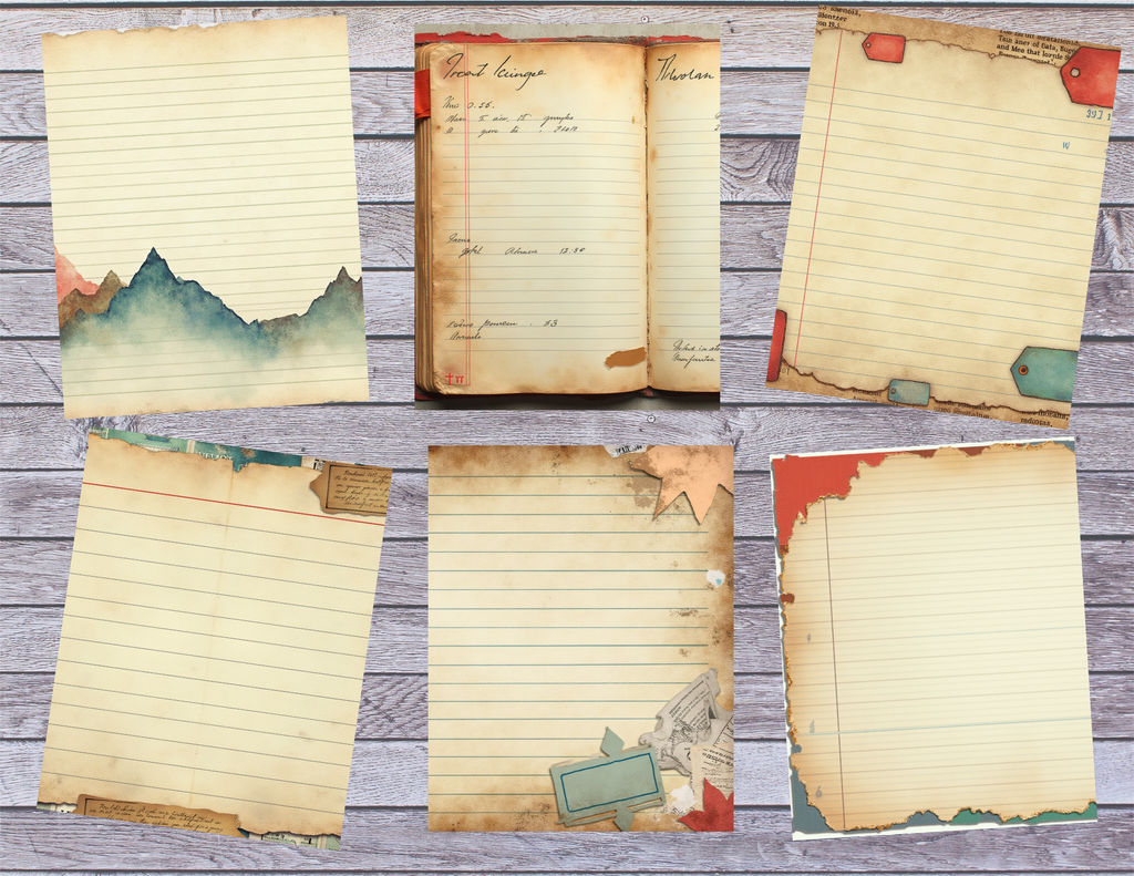 NEW! Rustic Landscape Ledger Pages – Vintage Journal Paper Pack by Elisha