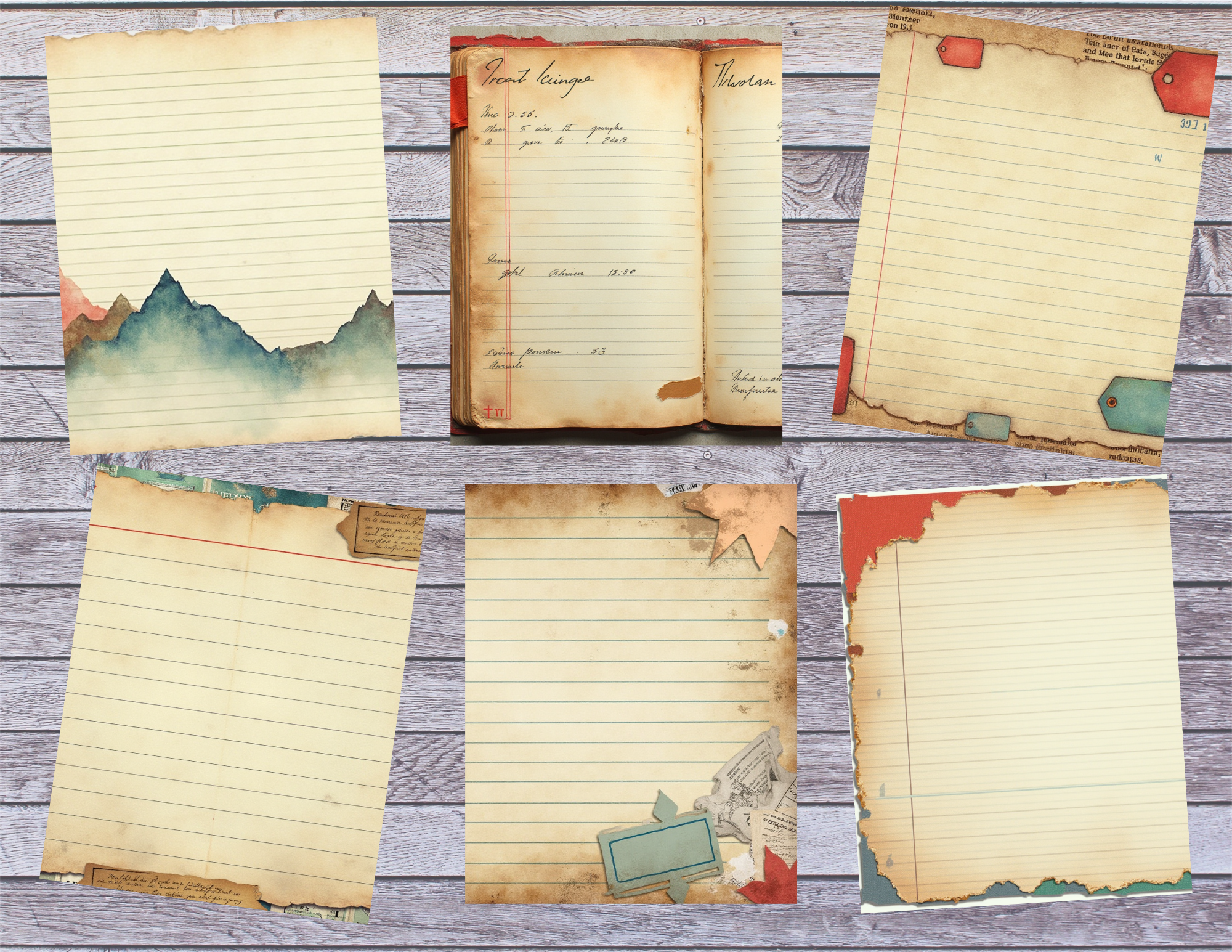 NEW! Rustic Landscape Ledger Pages – Vintage Journal Paper Pack by Elisha