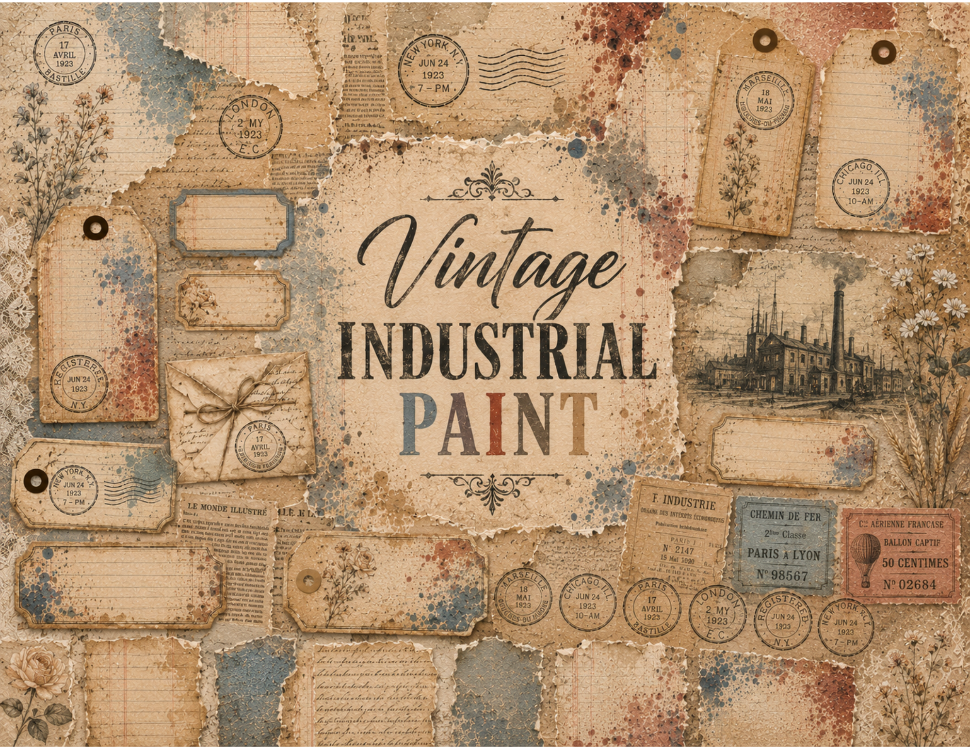 New! PRINT & SHIP Vintage Industrial Paint Digital Journal kit ~ 36 pages by Elisha