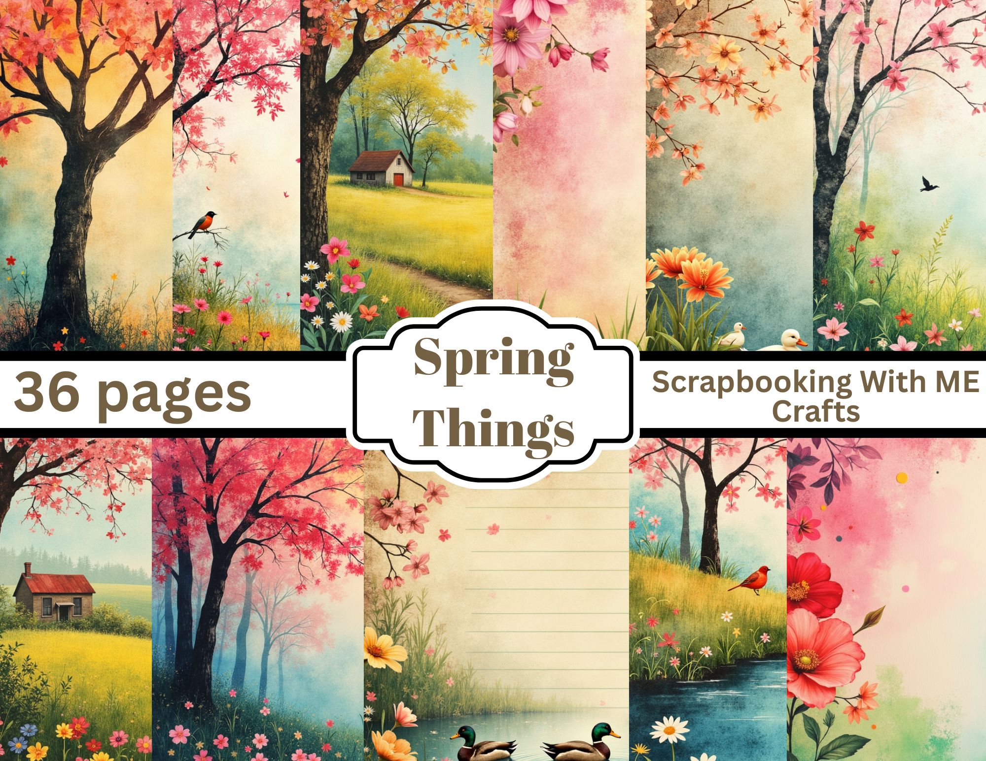 Spring Things Printable Junk Journal Pages | Spring Floral Watercolor PDF