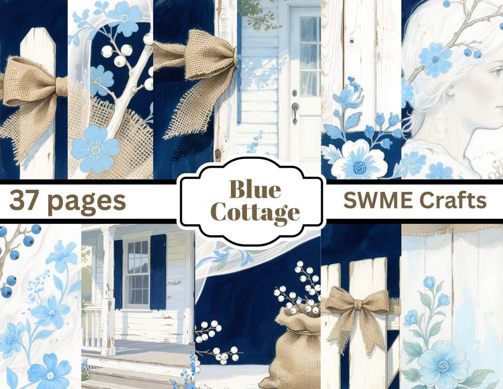 NEW! Blue Cottage Journal Kit – Vintage Farmhouse Floral Paper Pack by Elisha