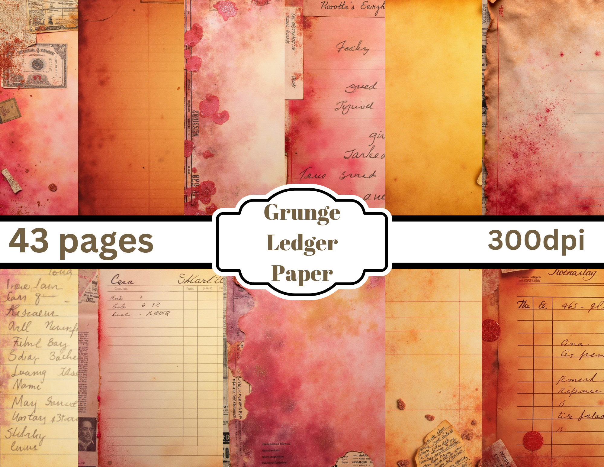 New PRINT & SHIP Grunge Ledger Papers – 43 Pages by Elisha