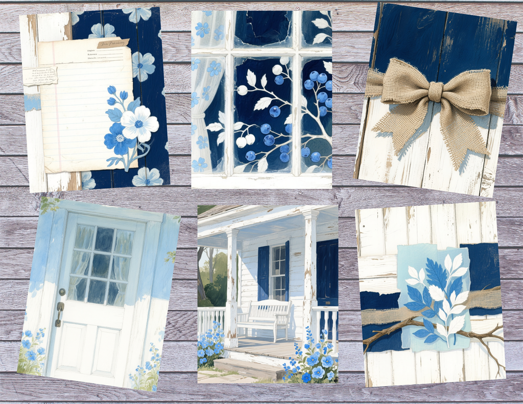 NEW! Blue Cottage Journal Kit – Vintage Farmhouse Floral Paper Pack by Elisha