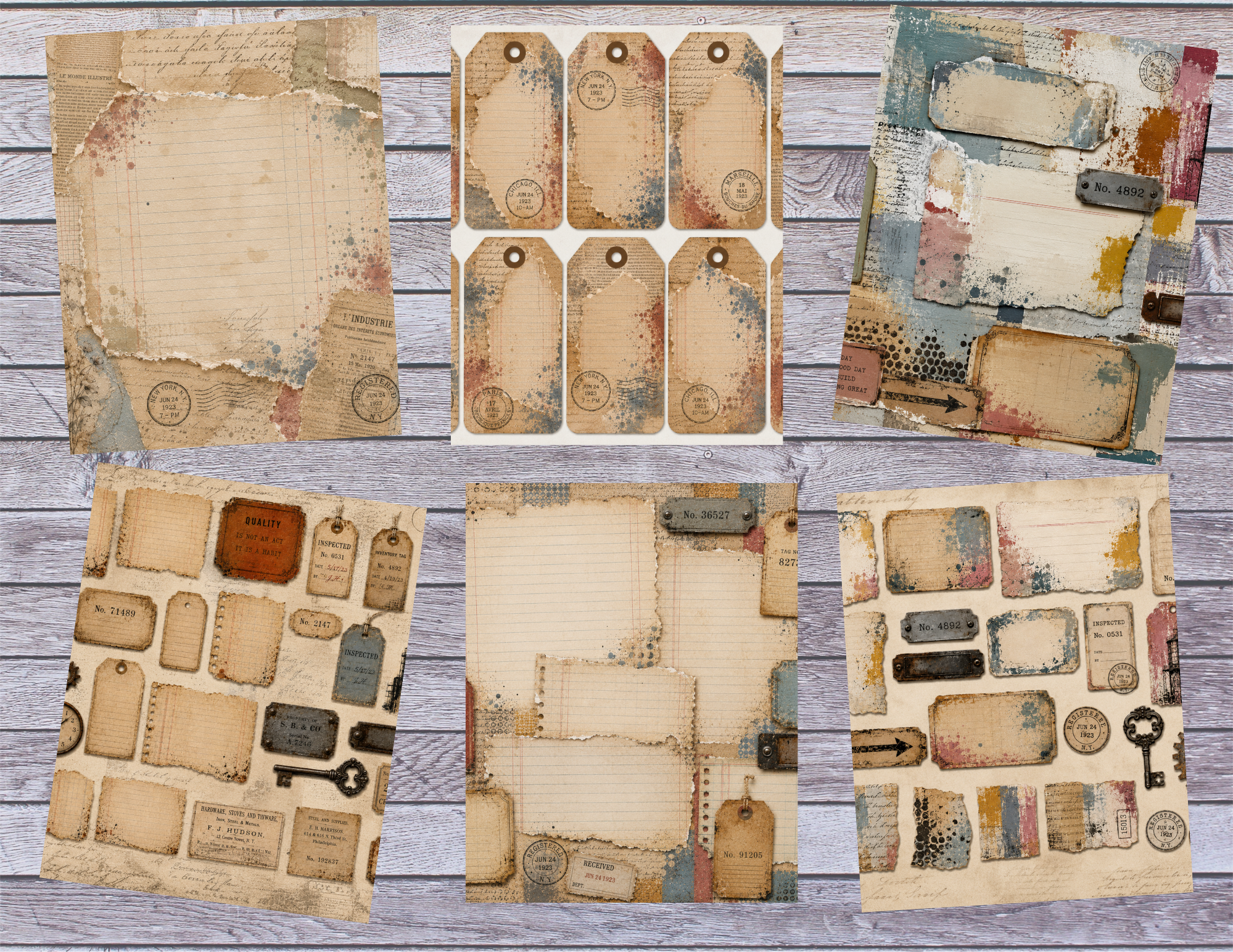 New! PRINT & SHIP Vintage Industrial Paint Digital Journal kit ~ 36 pages by Elisha