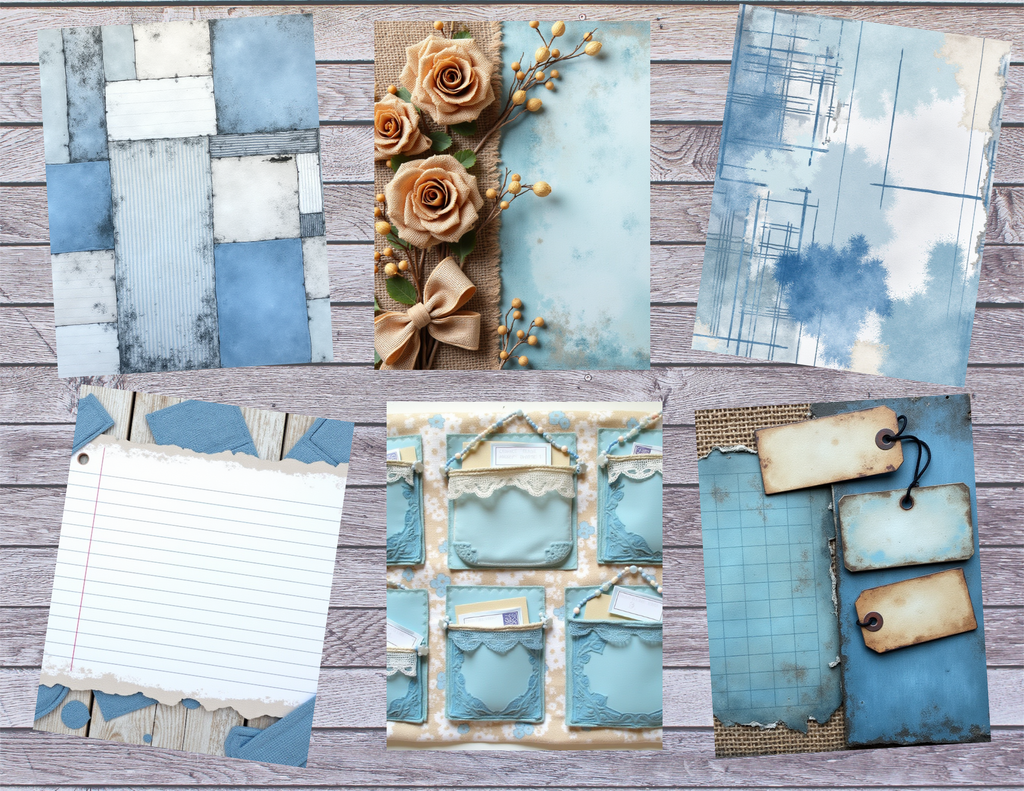 PRINT & SHIP Vintage Coastal Blues Journal Kit ~ 41 Blue Vintage Pages by Elisha